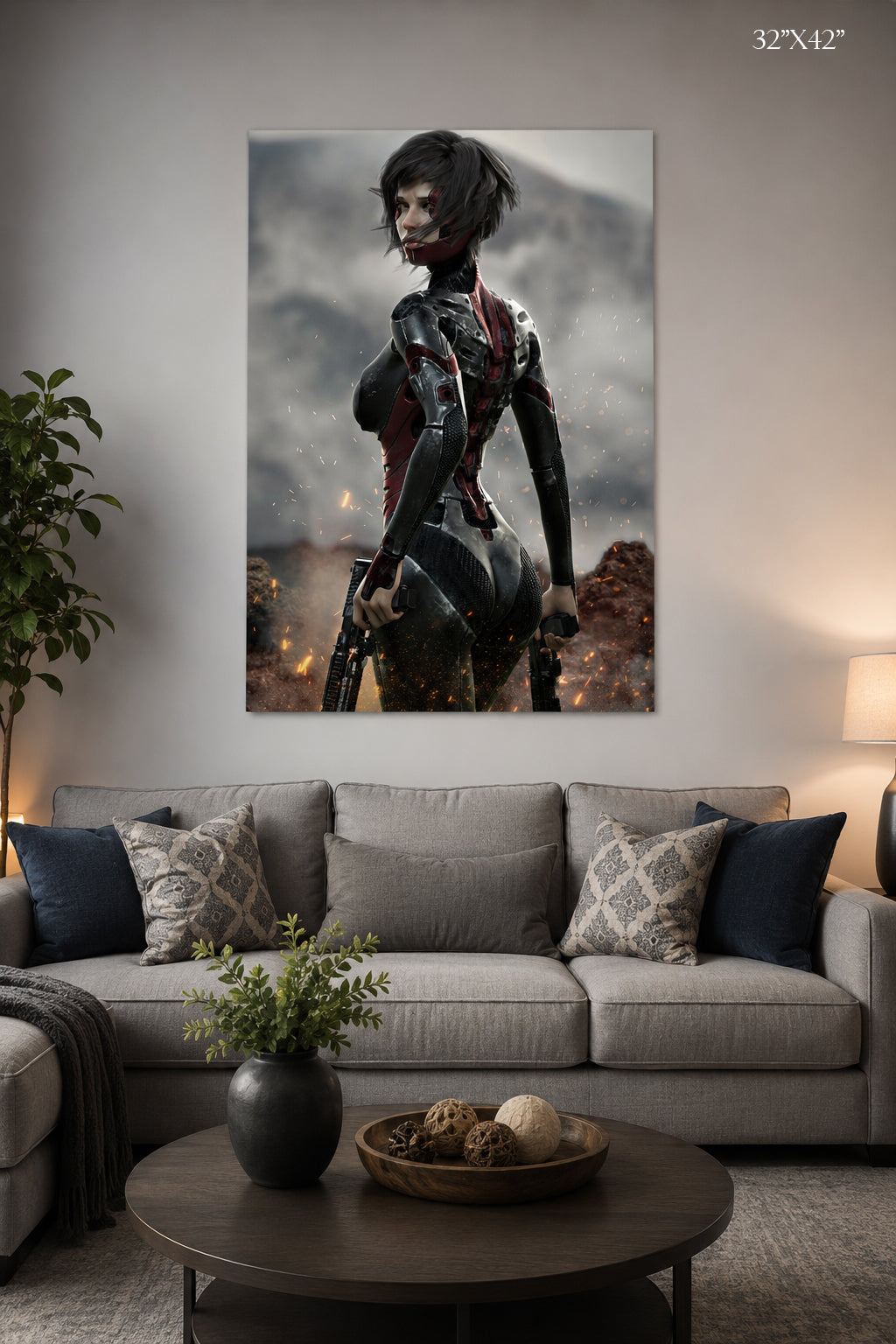 Sci‑Fi Warrior Fine Art Poster — Cybernetic Female Soldier Wall Art- No AI - Human created illustration art