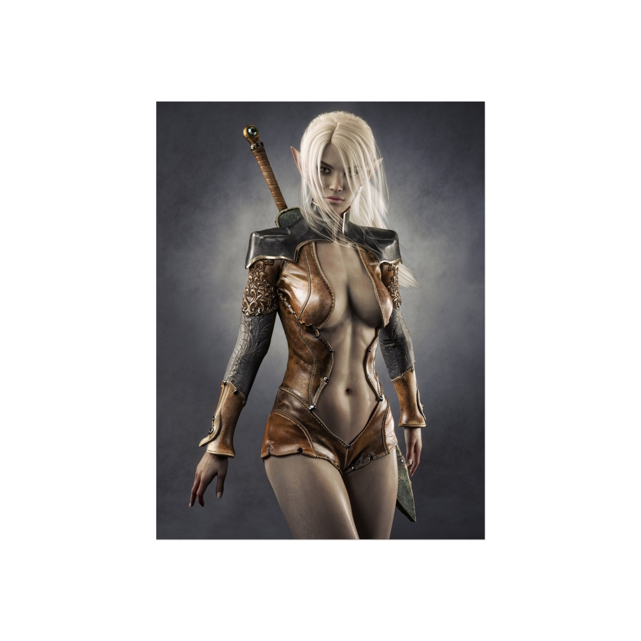 Fantasy Warrior Woman Fine Art Poster — Blonde Swordfighter Wall Art- No AI - Human created illustration art