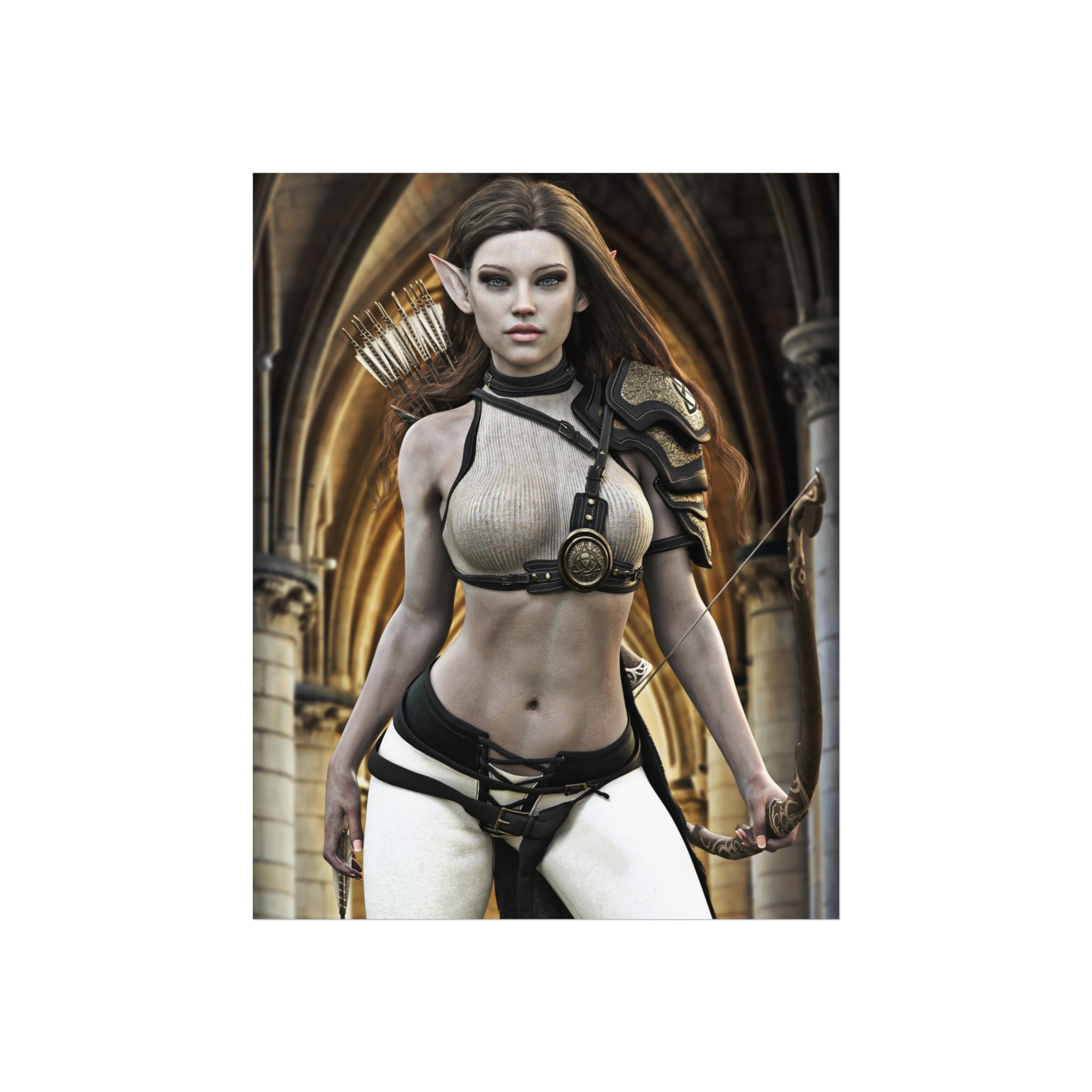 Fantasy Archer Fine Art Poster — Female Elf Warrior Wall Art- No AI- Human created illustration art