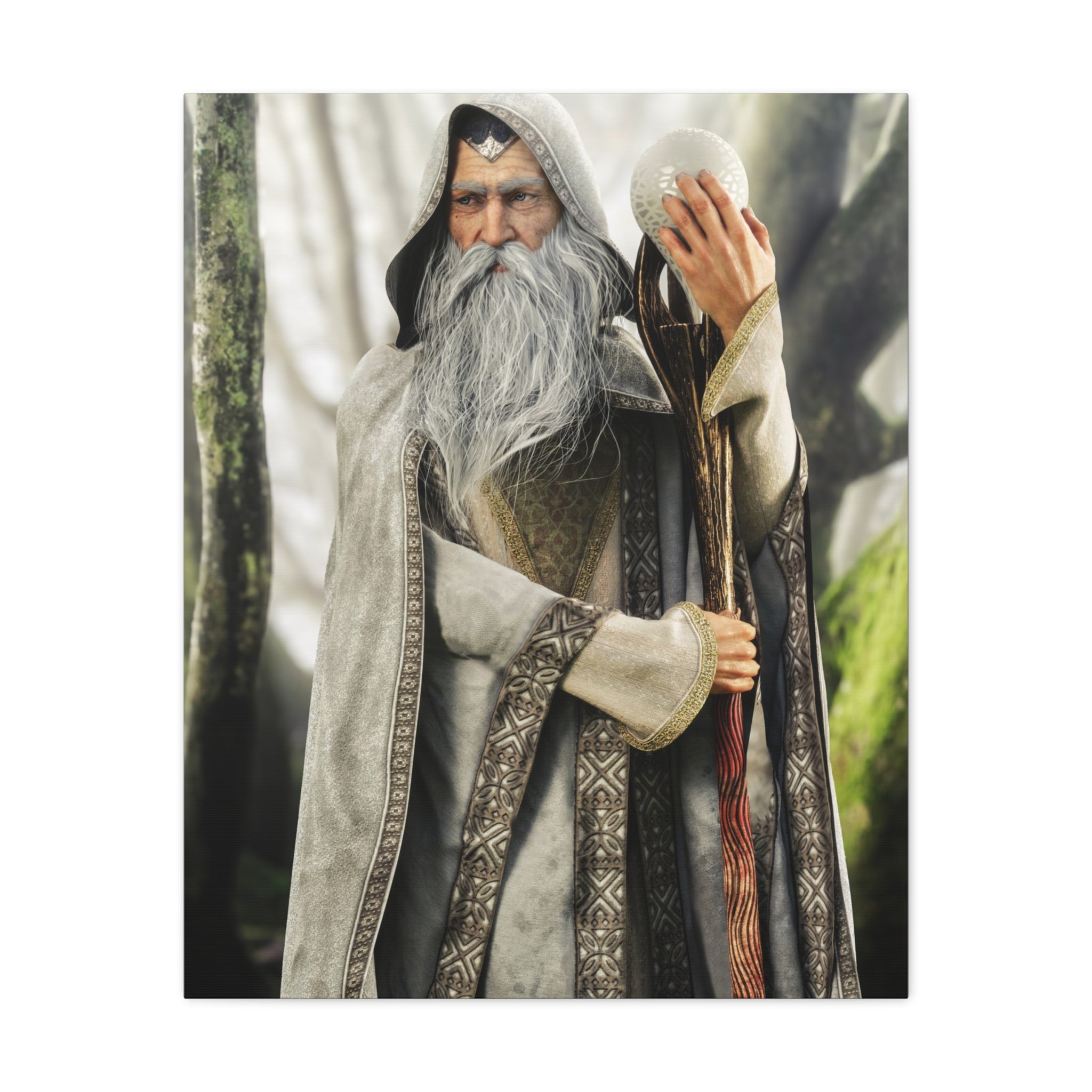 Wizard Portrait Matte Canvas Wall Art - Fantasy Sorcerer Stretched Canvas- No AI - Human created illustration art