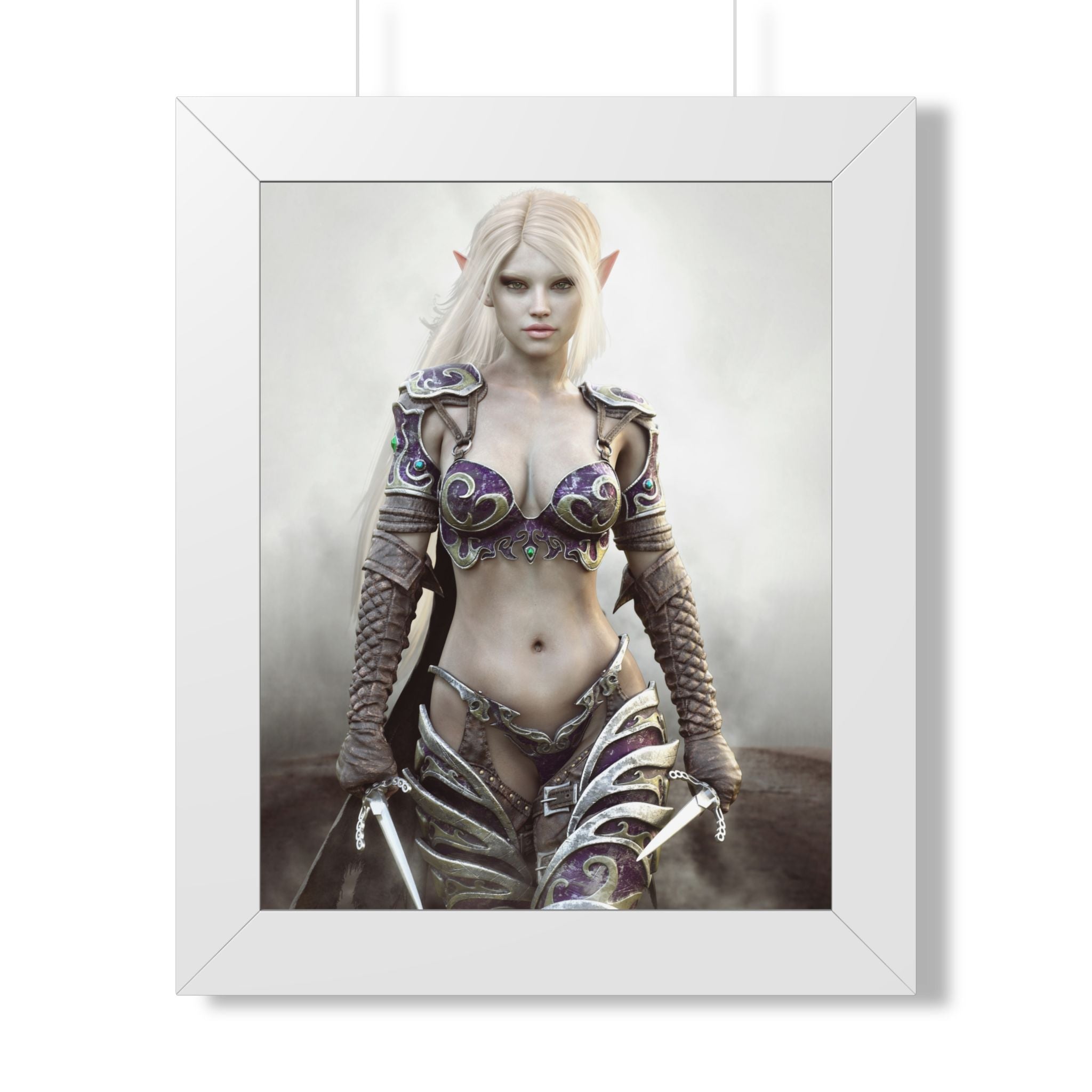Framed Poster — Fantasy Dark Elf Elven Warrior Art Print - No AI- Human created illustration art