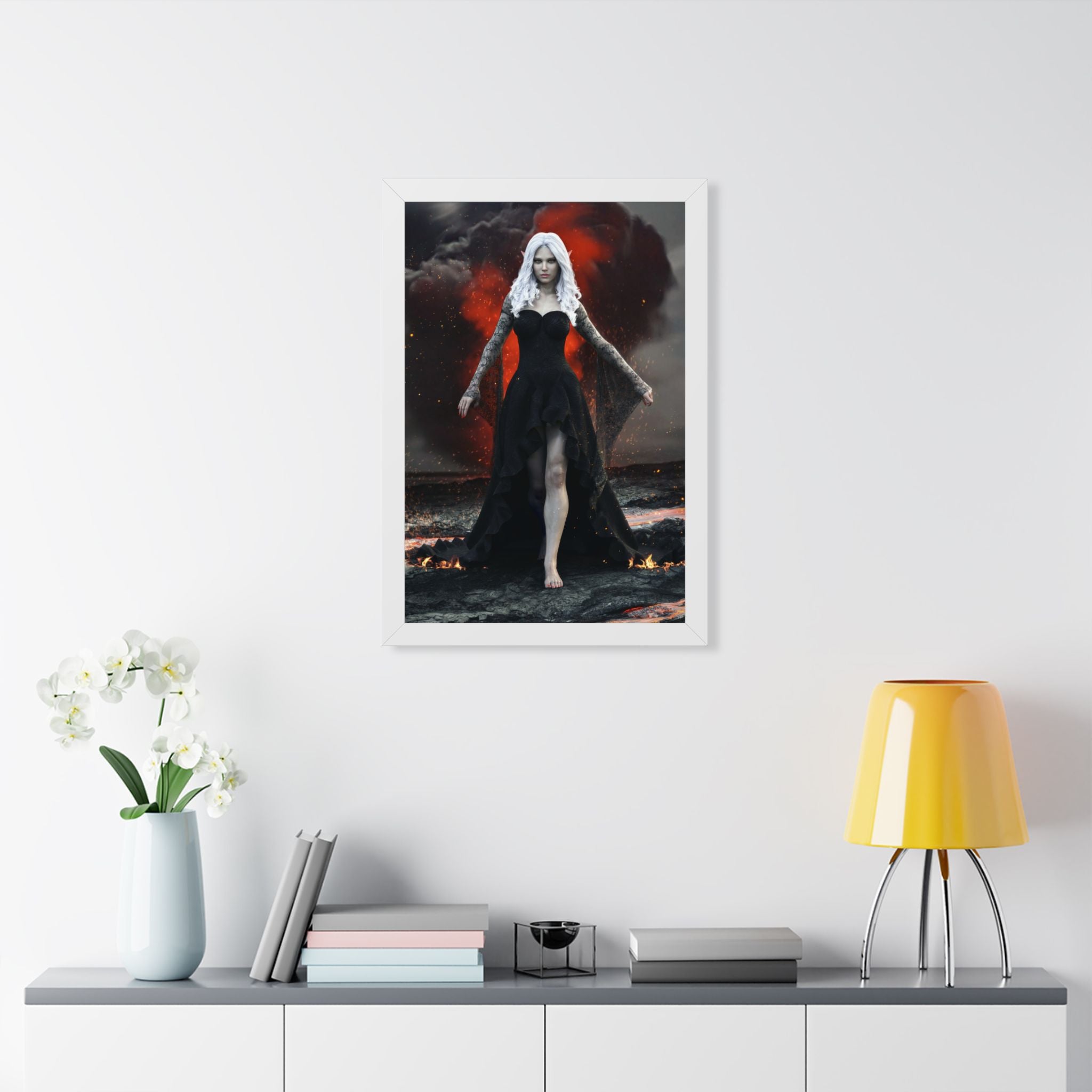 Fantasy Dark elf Sorceress Framed Poster – Dark Sorceress Wall Art- No AI- Human created illustration art