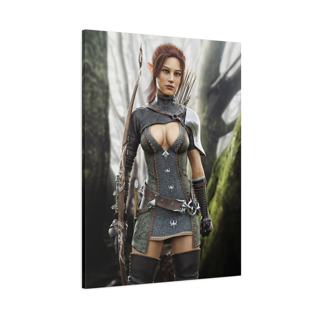 Fantasy Wood Elf Archer Warrior Canvas Print — Matte Stretched Wall Art - No Ai - human created illustration art