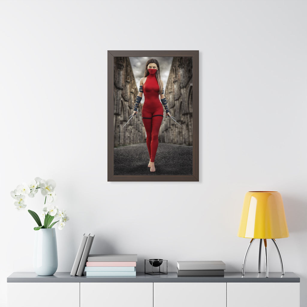 Red Assassin Framed Wall Art | Fantasy Female Rogue & Ninja Artwork
