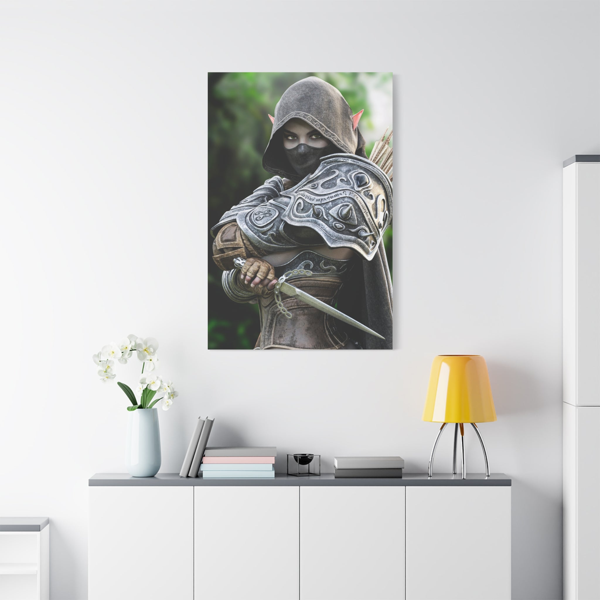Elven Dark Elf Ranger Canvas Print — Fantasy Drow Archer Matte Stretched Wall Art
