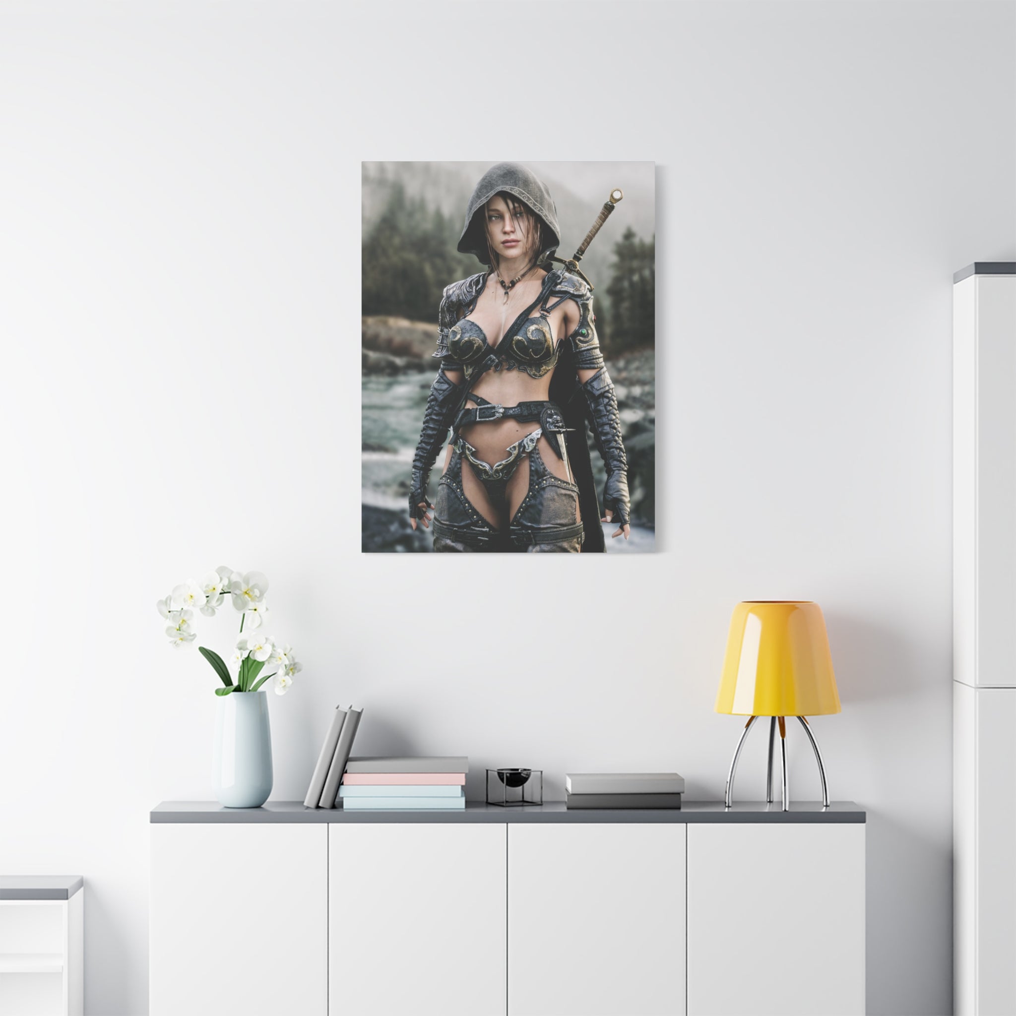 Female Warrior Ranger Fantasy Canvas Print - Matte Stretched Wall Art - No AI - Human created illustration art