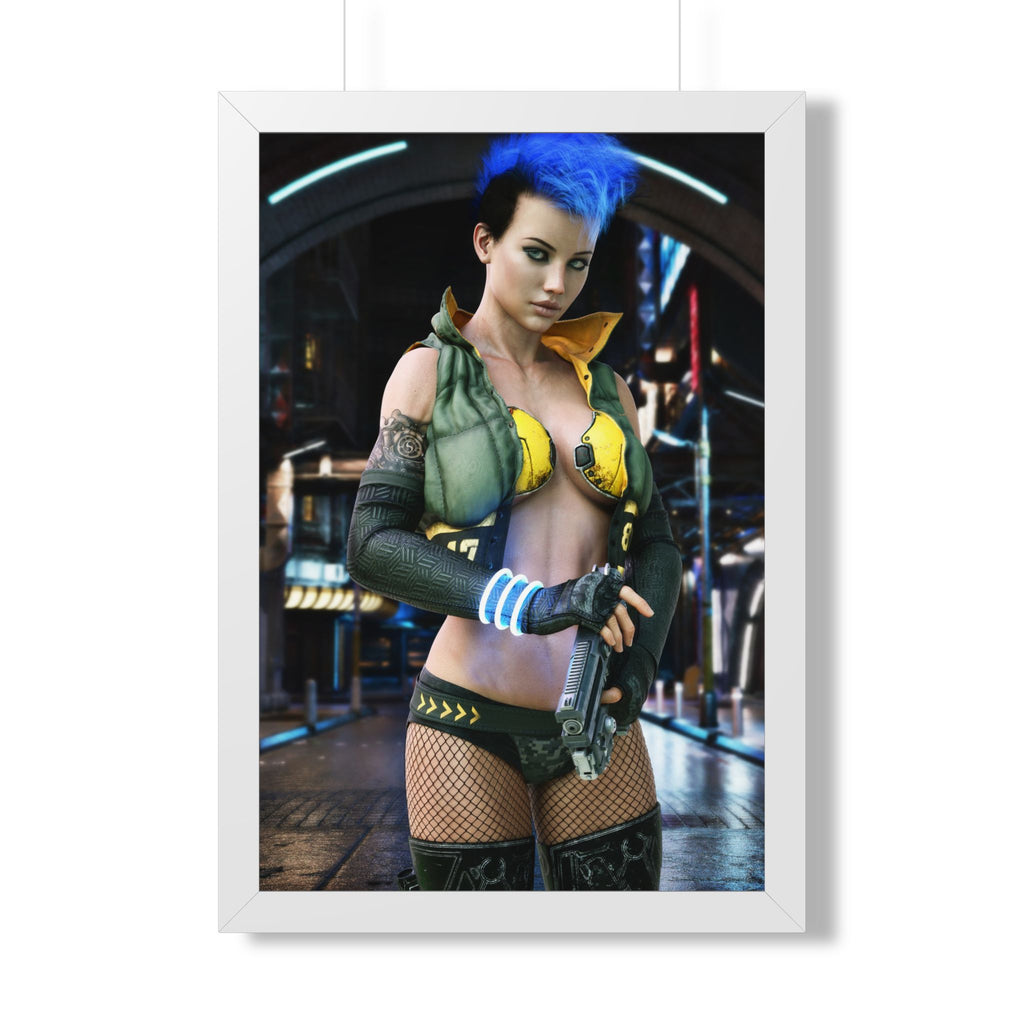 Cyberpunk Bounty Hunter Framed Poster — Futuristic Sci‑Fi Wall Art- No AI- Human created illustration art