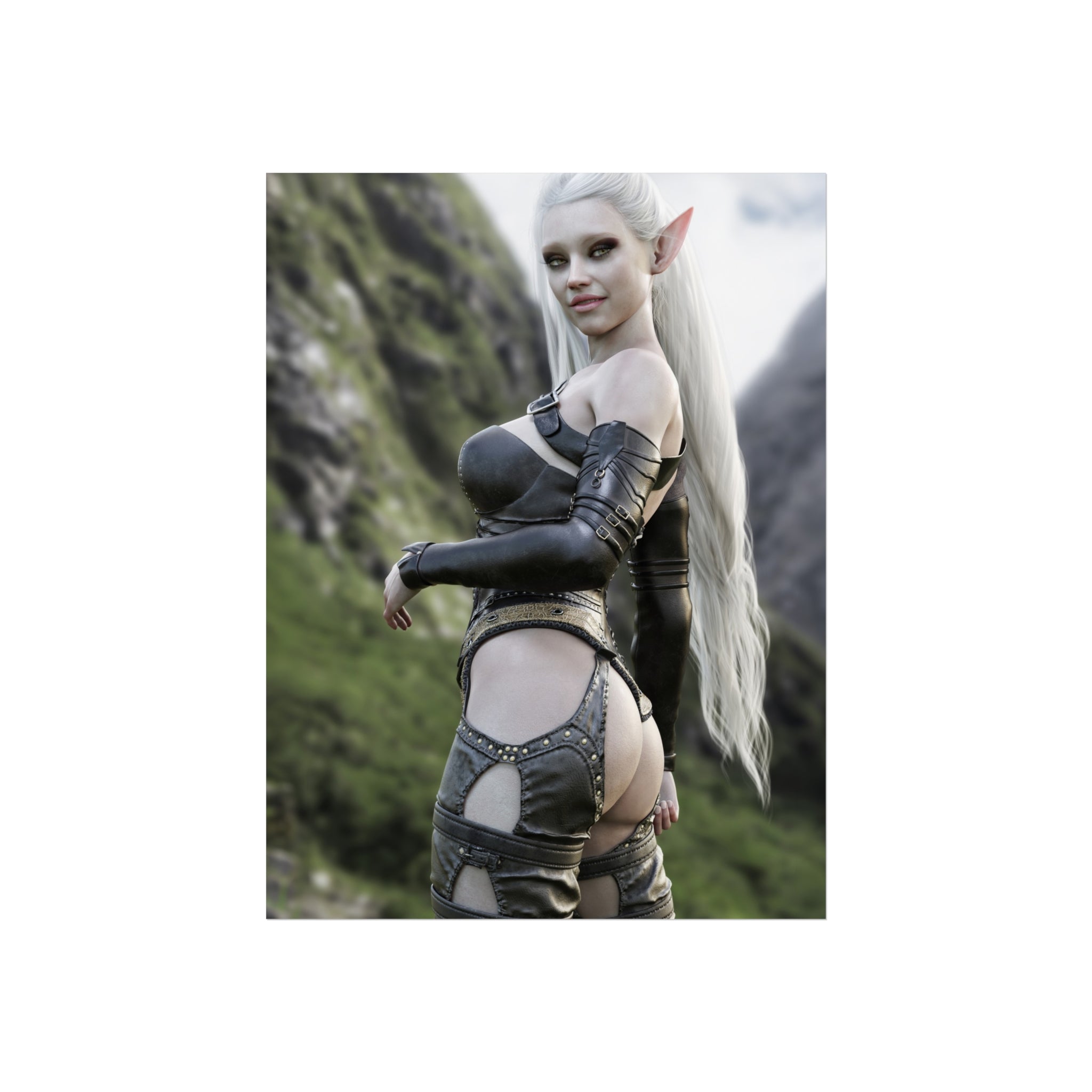Fantasy Elf Warrior Fine Art Poster — Sexy Elf Girl Wall Art Print- No AI - Human created illustration art