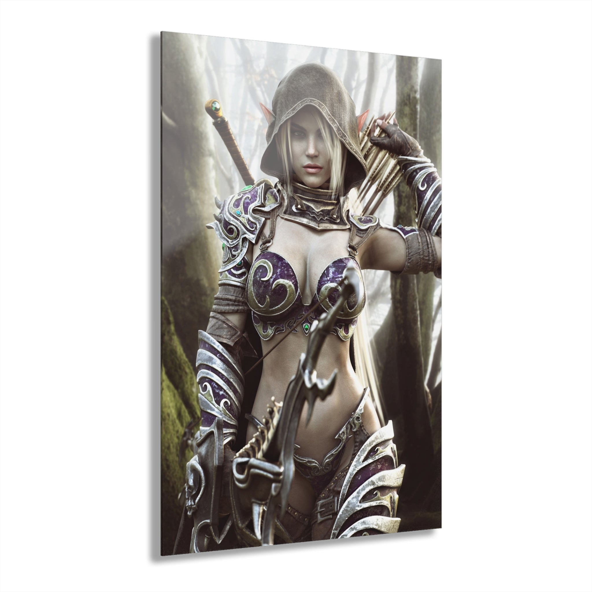 Premium Acrylic Fantasy Dark Elf Archer Handcrafted Art (French Cleat Hanging)