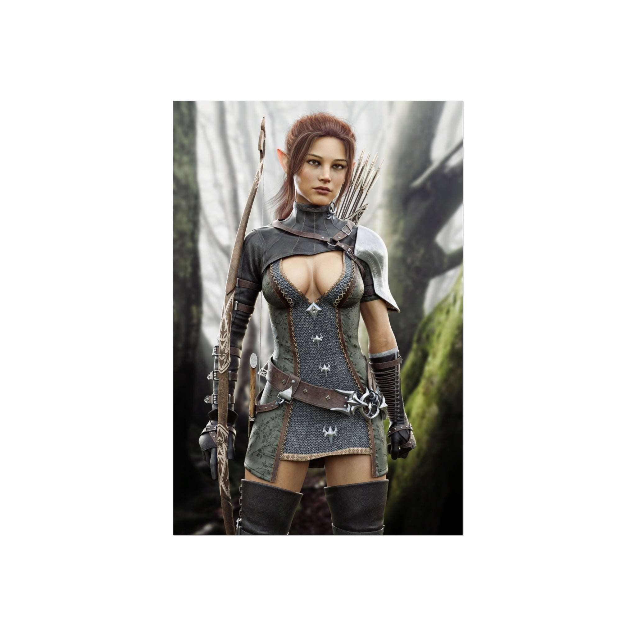 Fantasy Wood Elf Archer Warrior Fine Art Poster — Female Ranger Wall Art- No AI- Human created illustration art