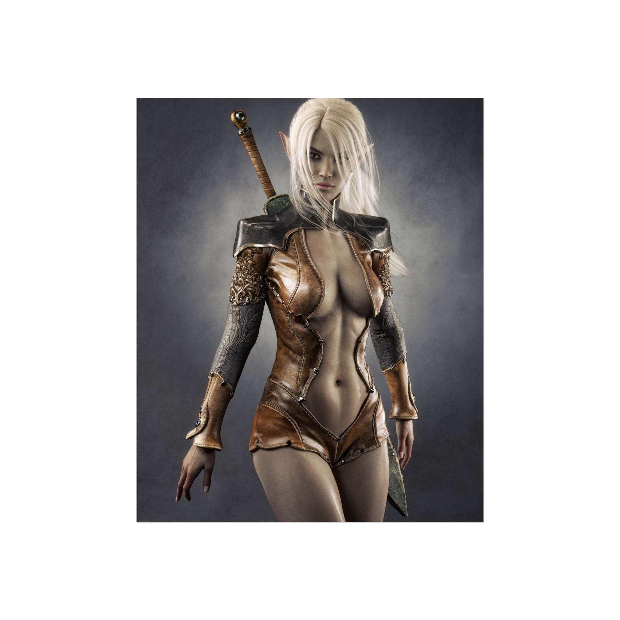 Fantasy Warrior Woman Fine Art Poster — Blonde Swordfighter Wall Art- No AI - Human created illustration art