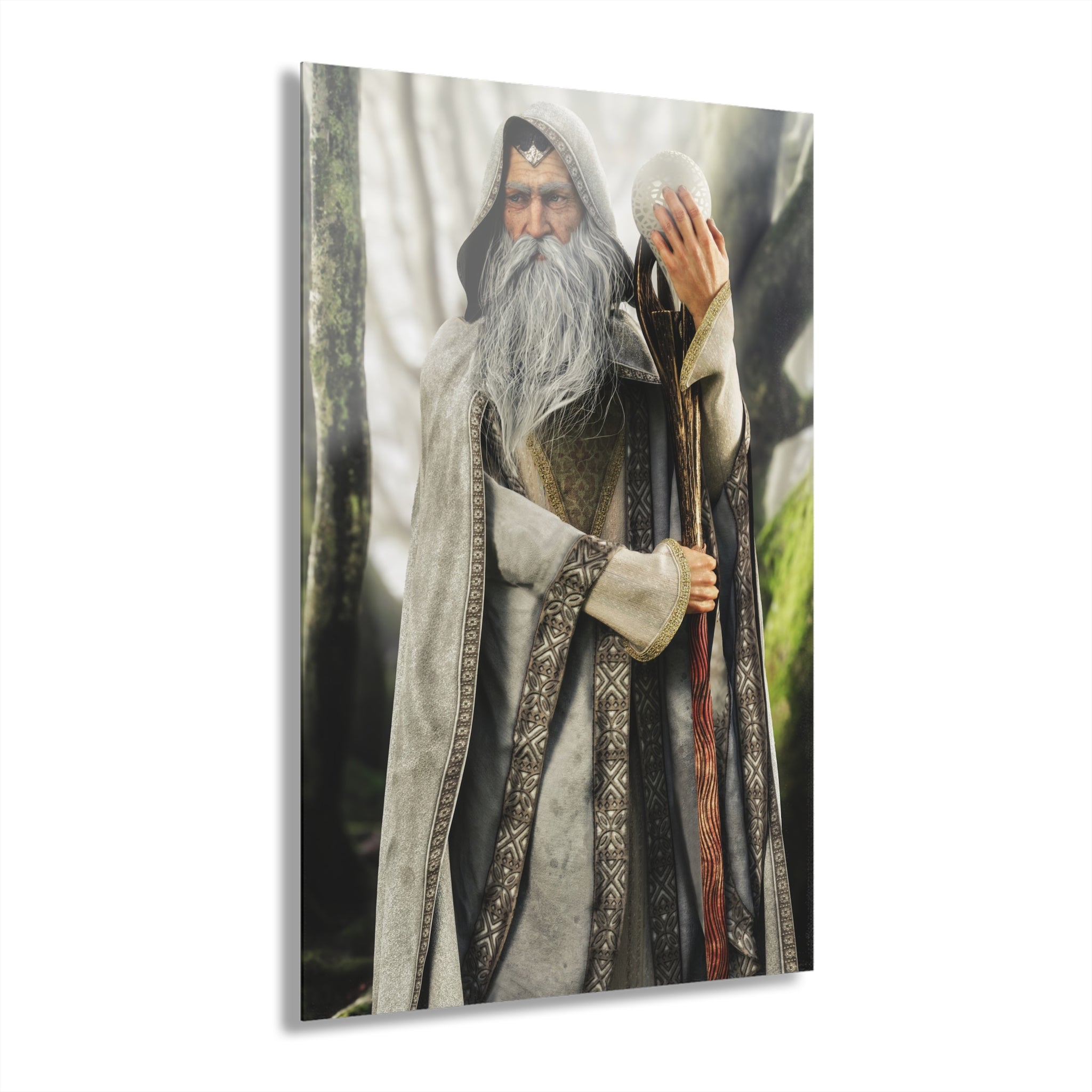 Premium Acrylic Fantasy White Wizard Handcrafted Art (French Cleat Hanging)