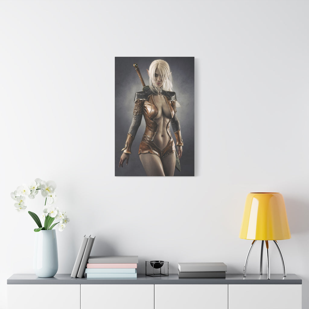 Fantasy Warrior Elf Canvas Print — Sexy Female Swordfighter Matte Stretched Art- No AI- Human created illuration art