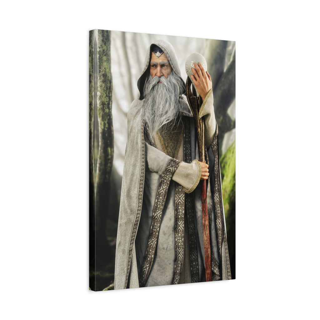 Wizard Portrait Matte Canvas Wall Art - Fantasy Sorcerer Stretched Canvas- No AI - Human created illustration art