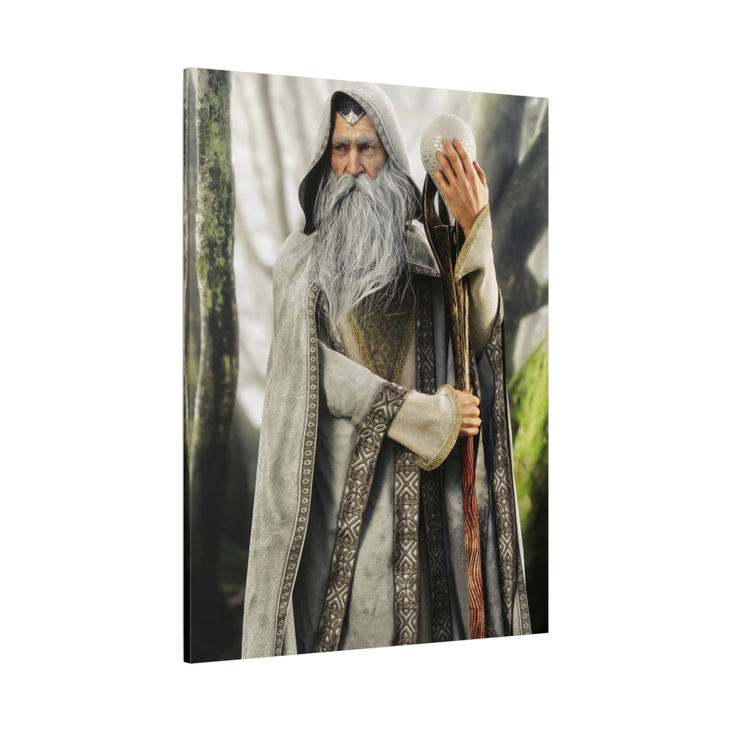 Wizard Portrait Matte Canvas Wall Art - Fantasy Sorcerer Stretched Canvas- No AI - Human created illustration art