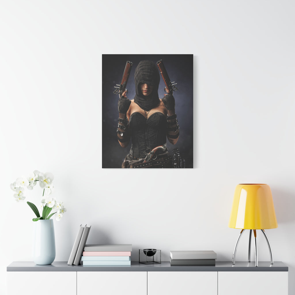 Pirate Assassin Matte Canvas Print — Hooded Female  Wall Art- No Ai- Human created illustration art