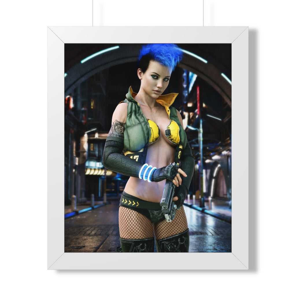 Cyberpunk Bounty Hunter Framed Poster — Futuristic Sci‑Fi Wall Art- No AI- Human created illustration art