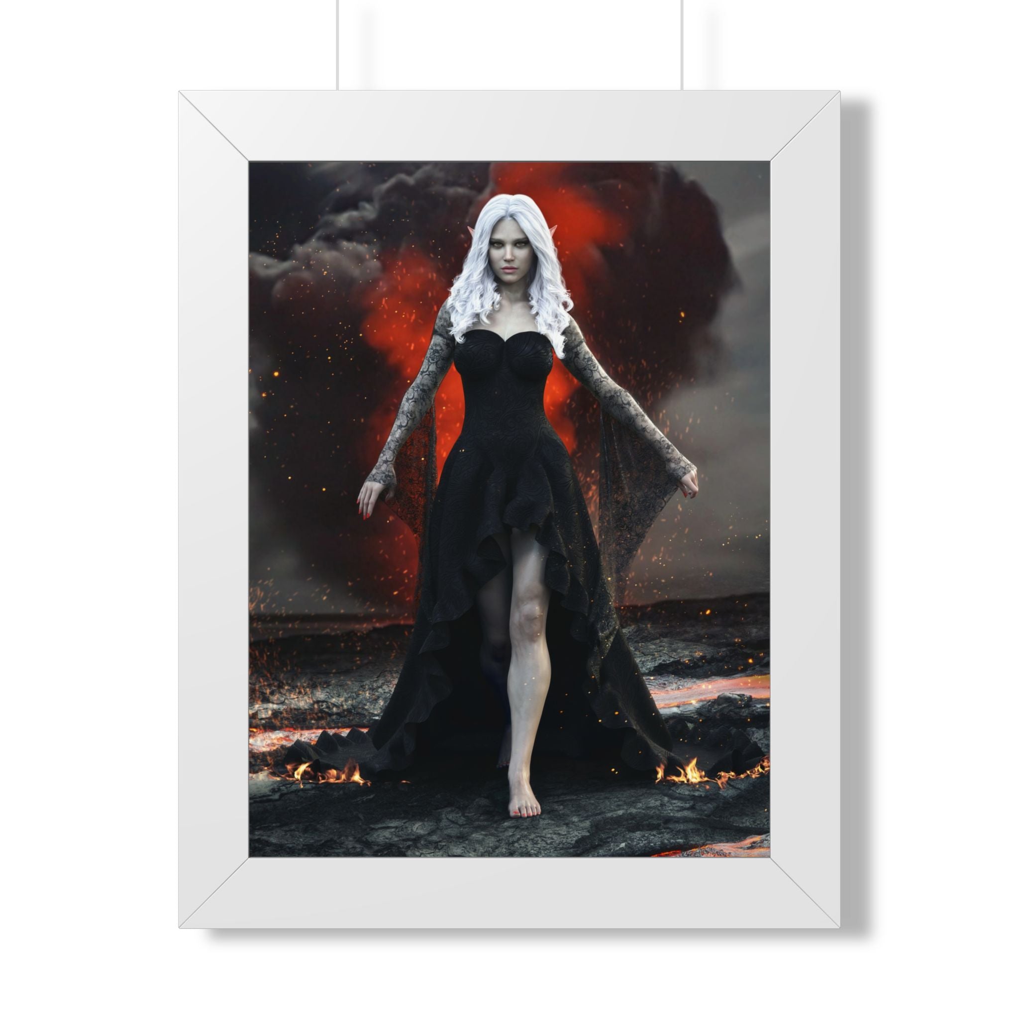 Fantasy Dark elf Sorceress Framed Poster – Dark Sorceress Wall Art- No AI- Human created illustration art