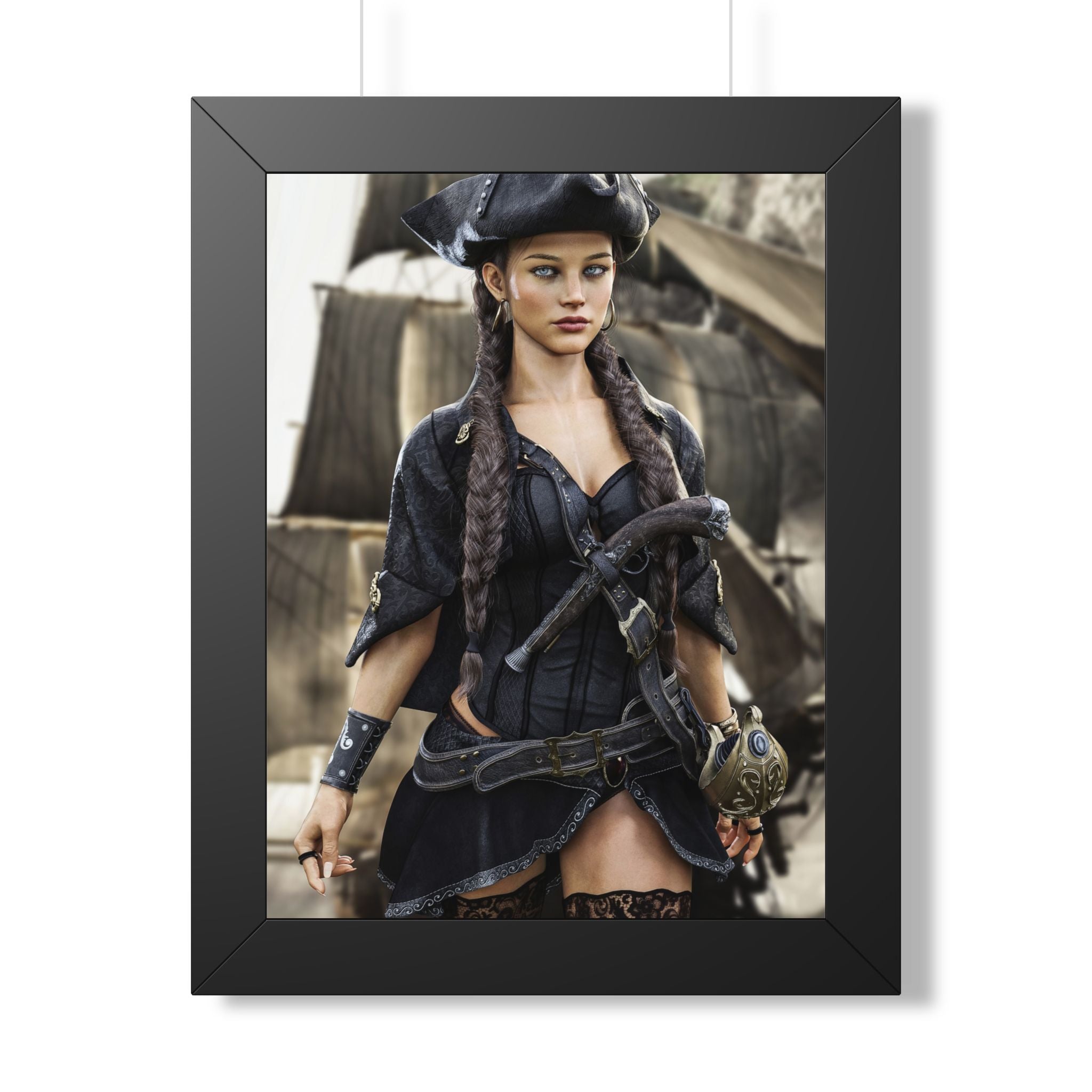 Pirate Captain Portrait Framed Poster — Sexy Pirate Wall Art - No AI - Human created illustration art