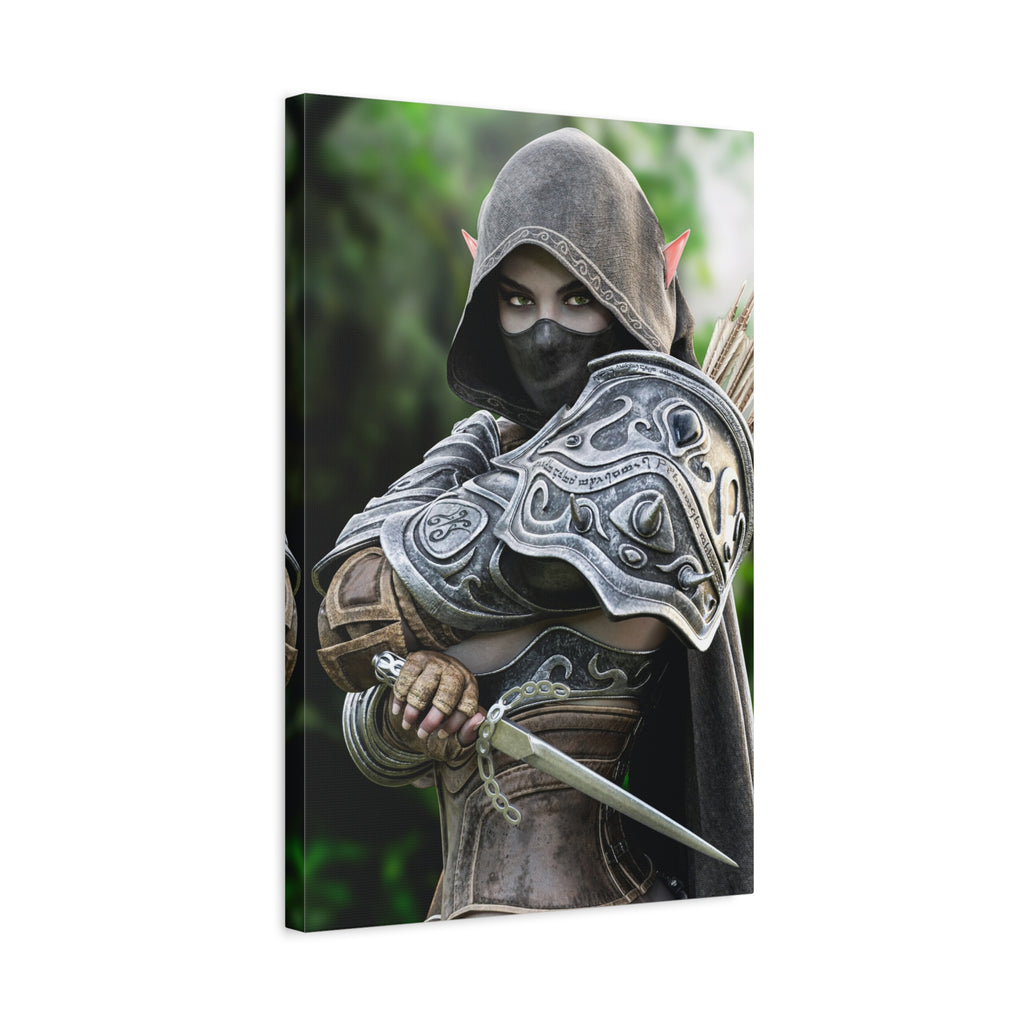 Elven Dark Elf Ranger Canvas Print — Fantasy Drow Archer Matte Stretched Wall Art
