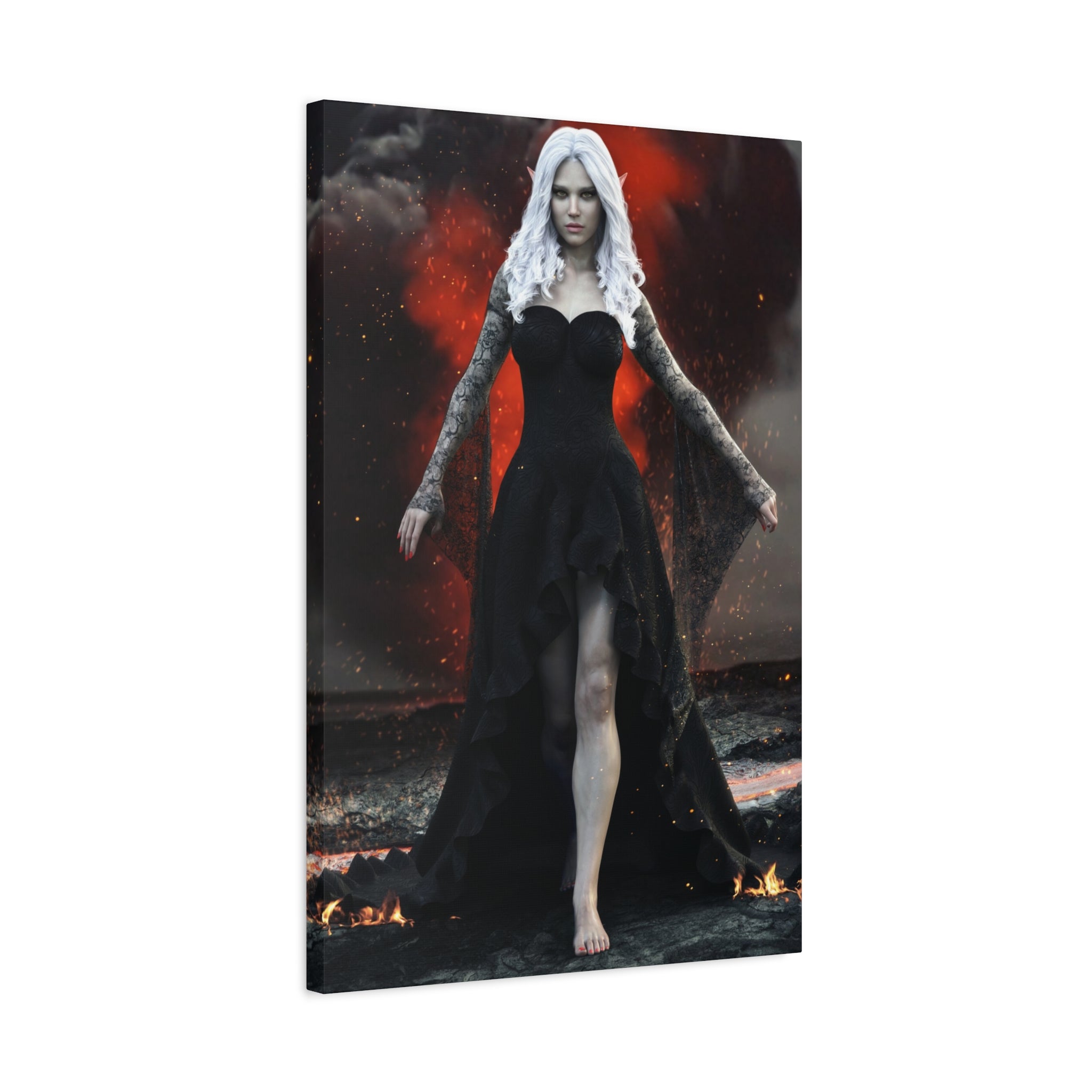 Dark Sorceress Canvas Print – Gothic Fantasy Wall Art- No AI- Human created illustration art