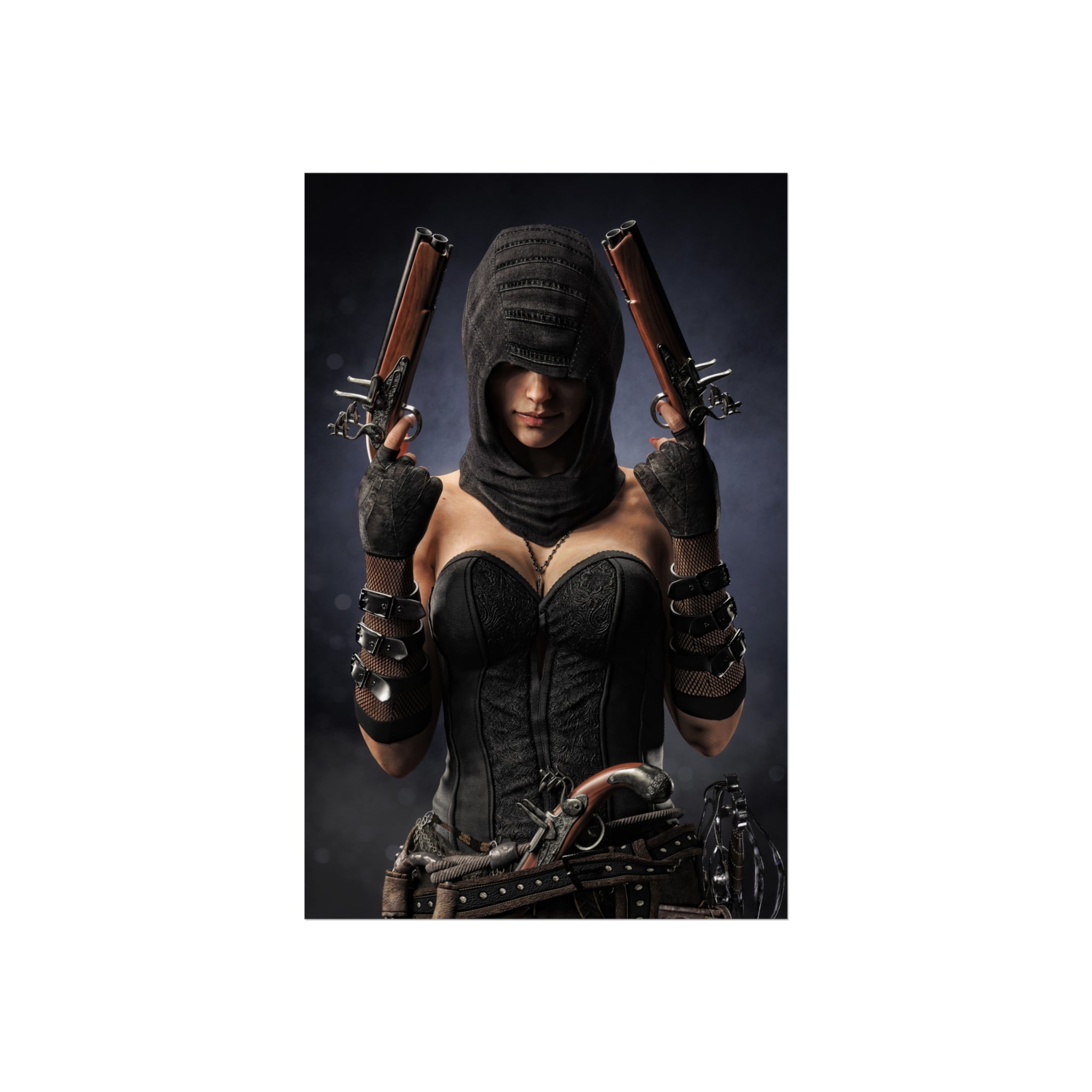 Fine Art Poster — Hooded Pirate female assassin - No AI - Human created illustration art