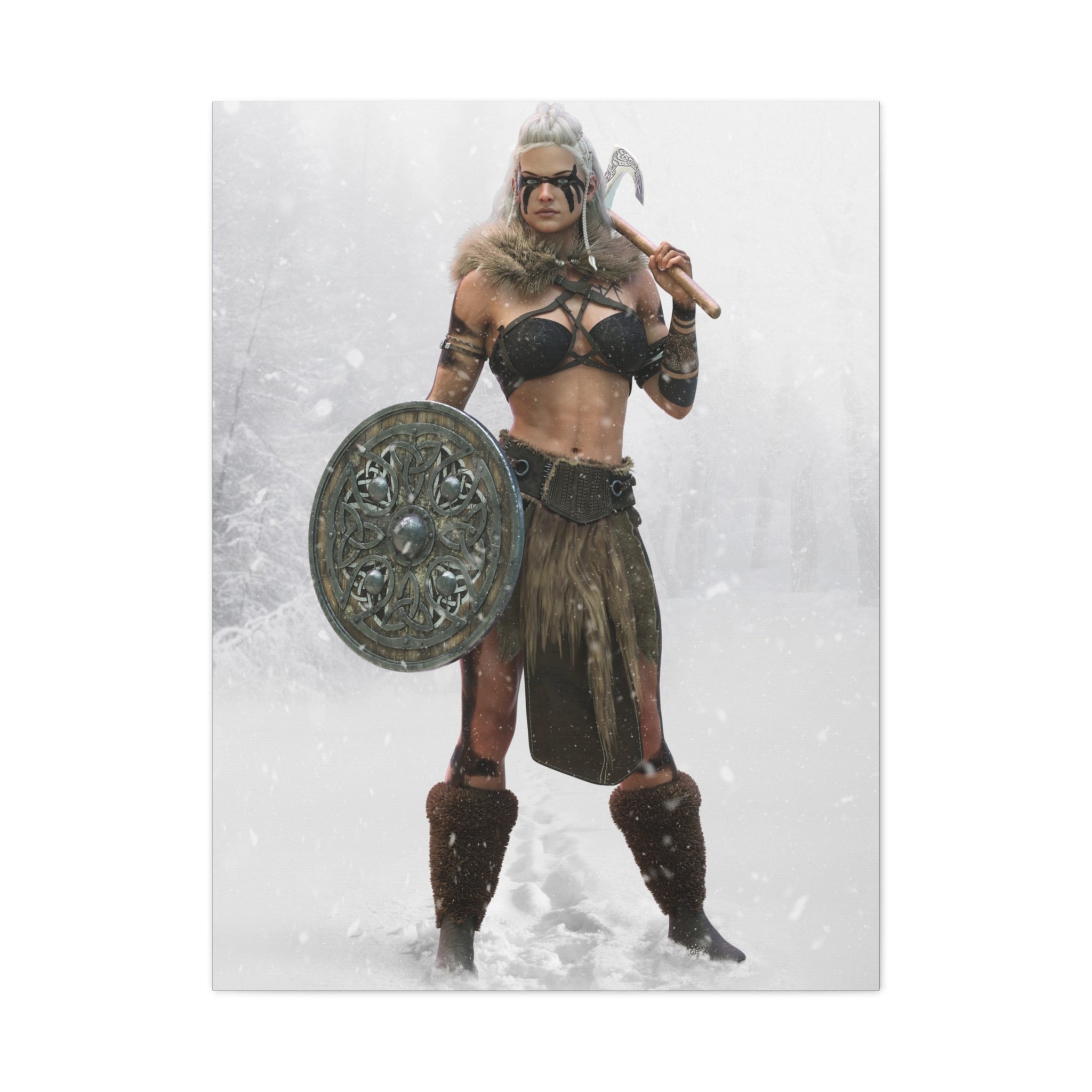 Viking Shieldmaiden Canvas Art – Warrior Woman Matte Stretched Print- No AI - Human created illustration art
