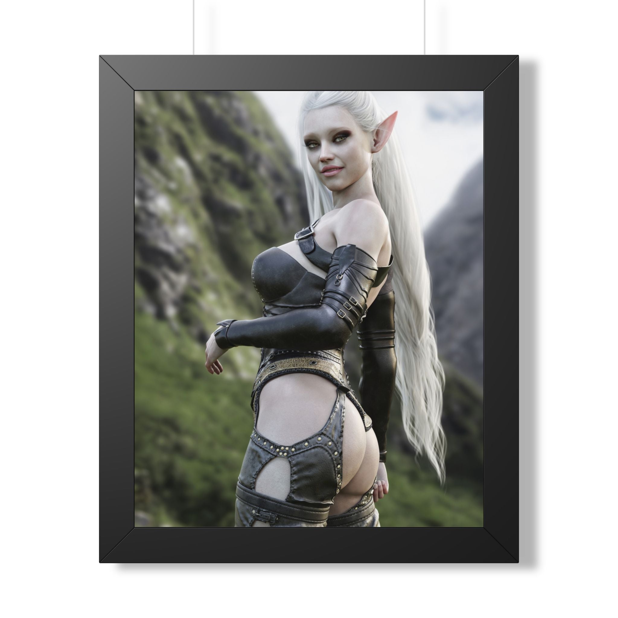 Elf Warrior Poster — Framed Fantasy Vertical Art Print- No AI - Human created illustration art.