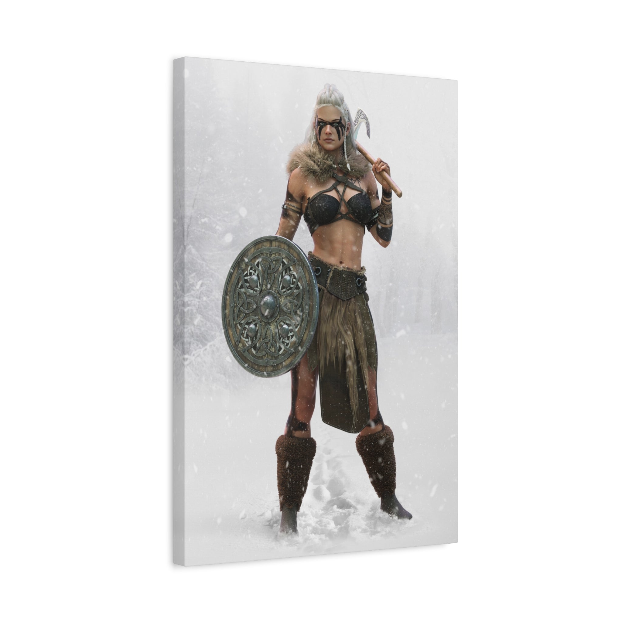 Viking Shieldmaiden Canvas Art – Warrior Woman Matte Stretched Print- No AI - Human created illustration art