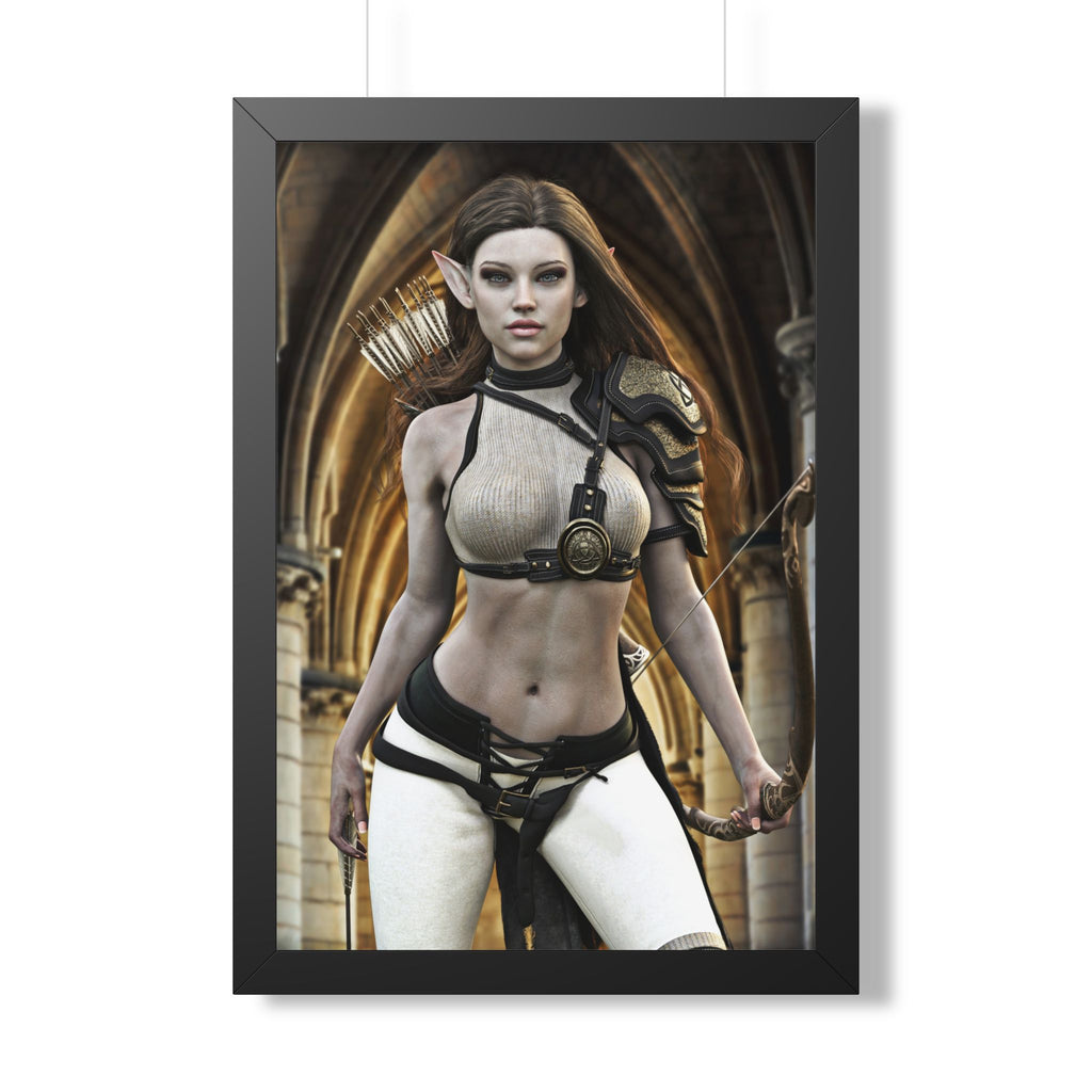 Fantasy Archer Woman Framed Poster — Elven Warrior Vertical Wall Art- No AI - Human created illustration art