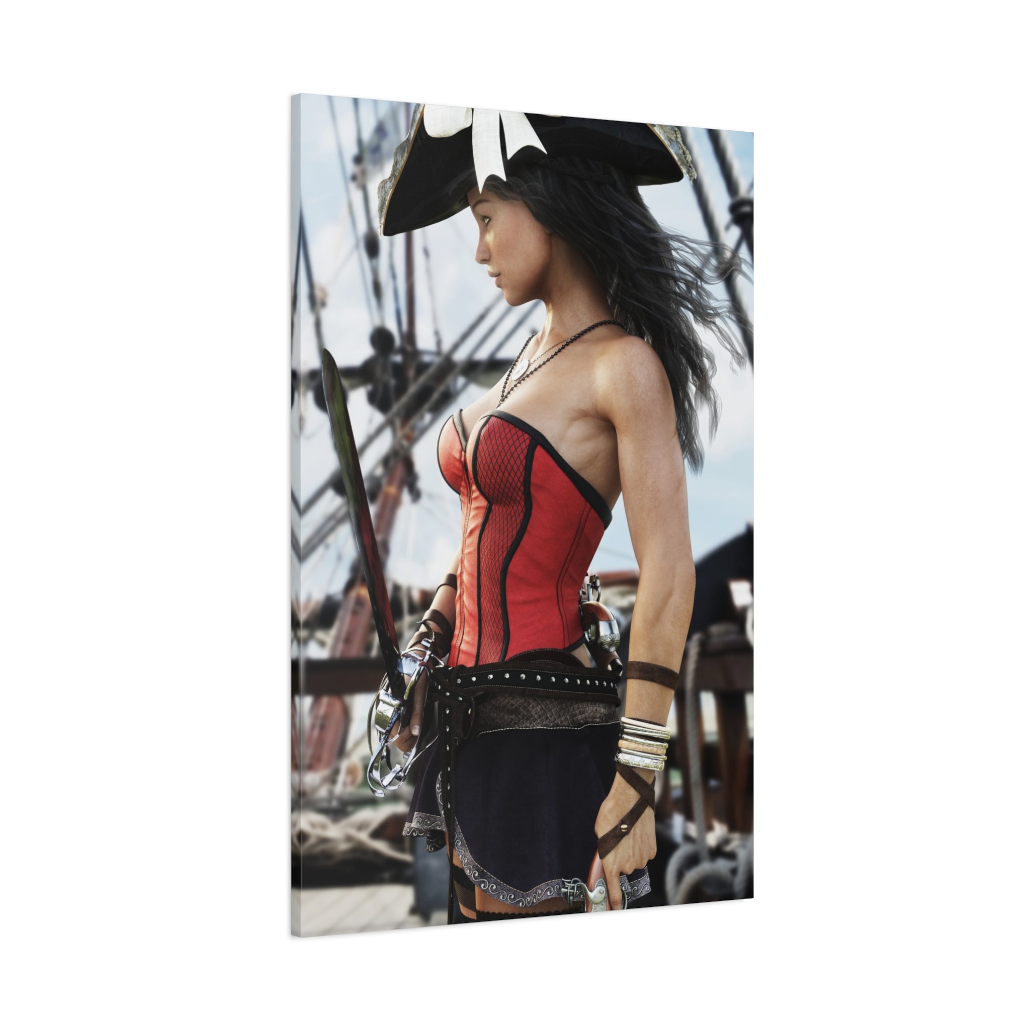 Female Pirate Canvas Wall Art | Handcrafted Fantasy Pirate Print