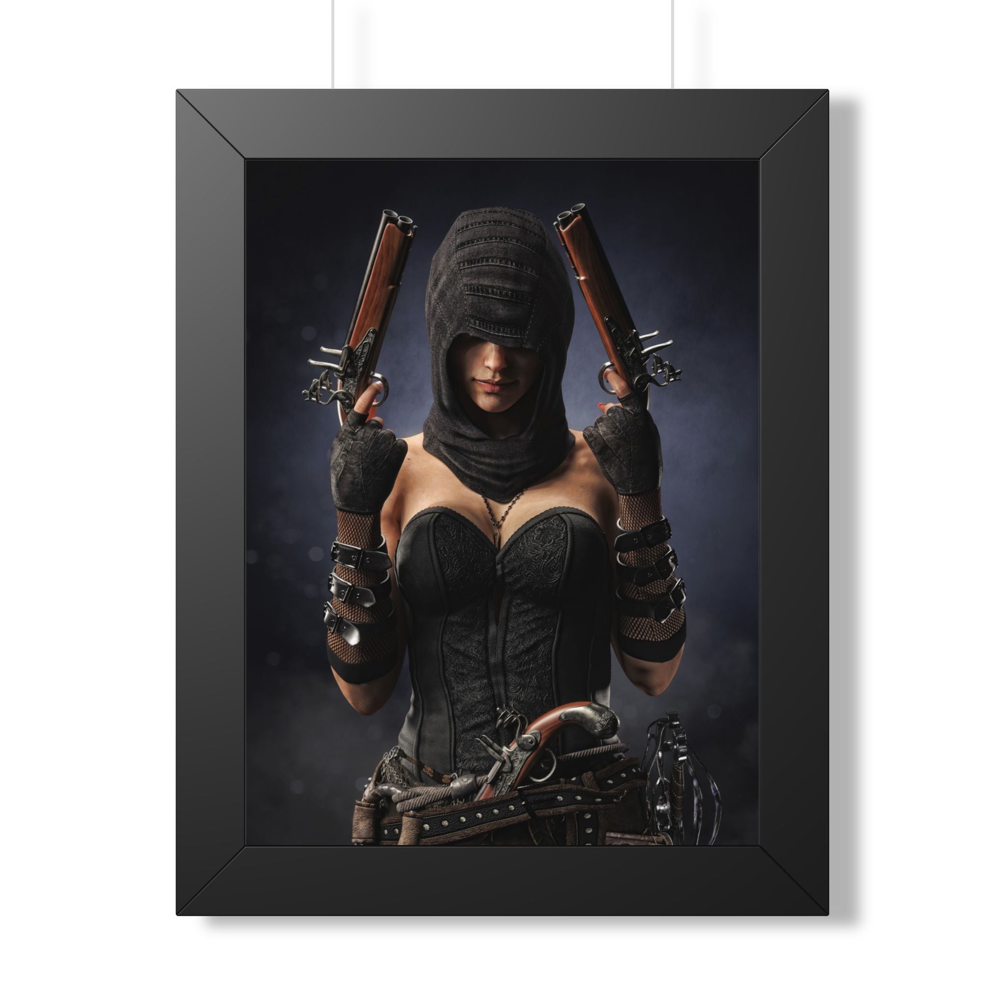 Framed Poster — Dark Rogue Pirate Assassin Art Print (Vertical) - No AI -Human created illustration art