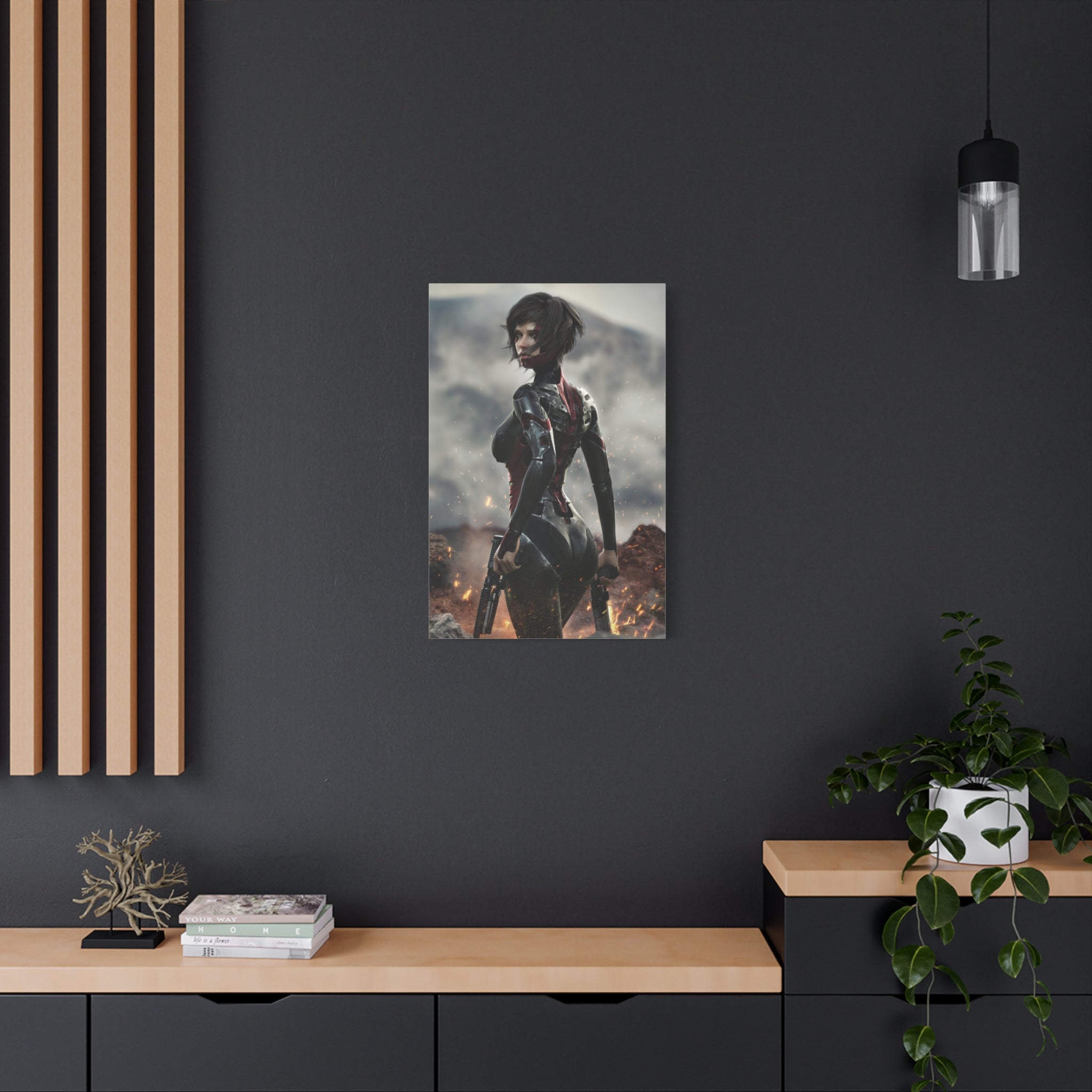 Sci‑Fi Warrior Matte Canvas Print — Futuristic Female Soldier Wall Art- No AI - Human created illustration art