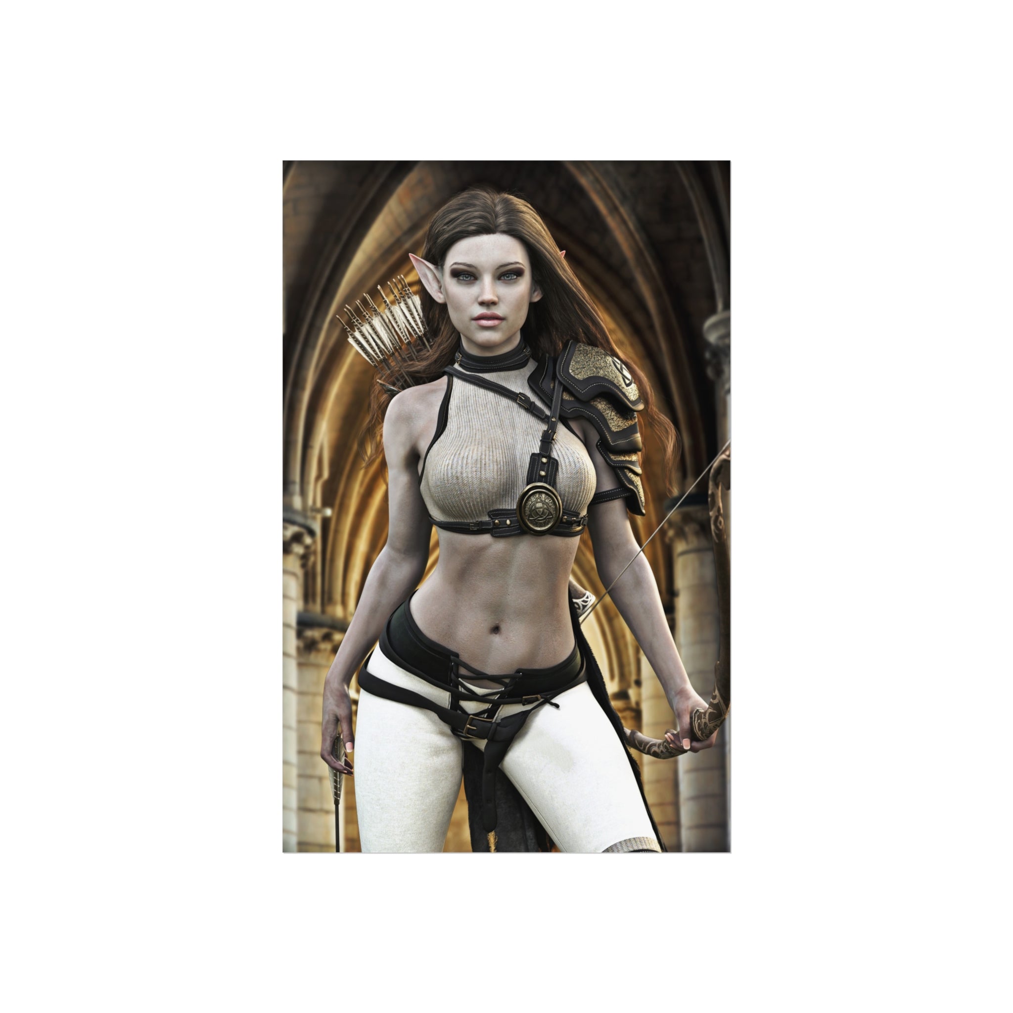 Fantasy Archer Fine Art Poster — Female Elf Warrior Wall Art- No AI- Human created illustration art