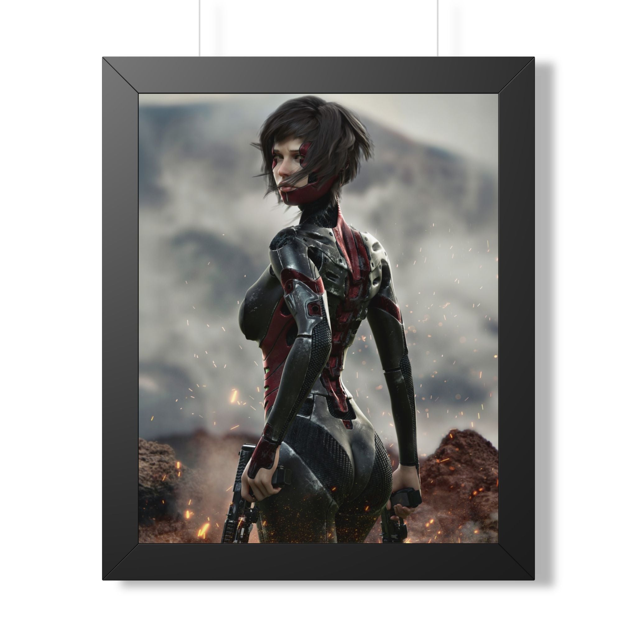 Framed Poster — Futuristic Sci‑Fi Female Warrior Art Print- No AI - Human created illustration art