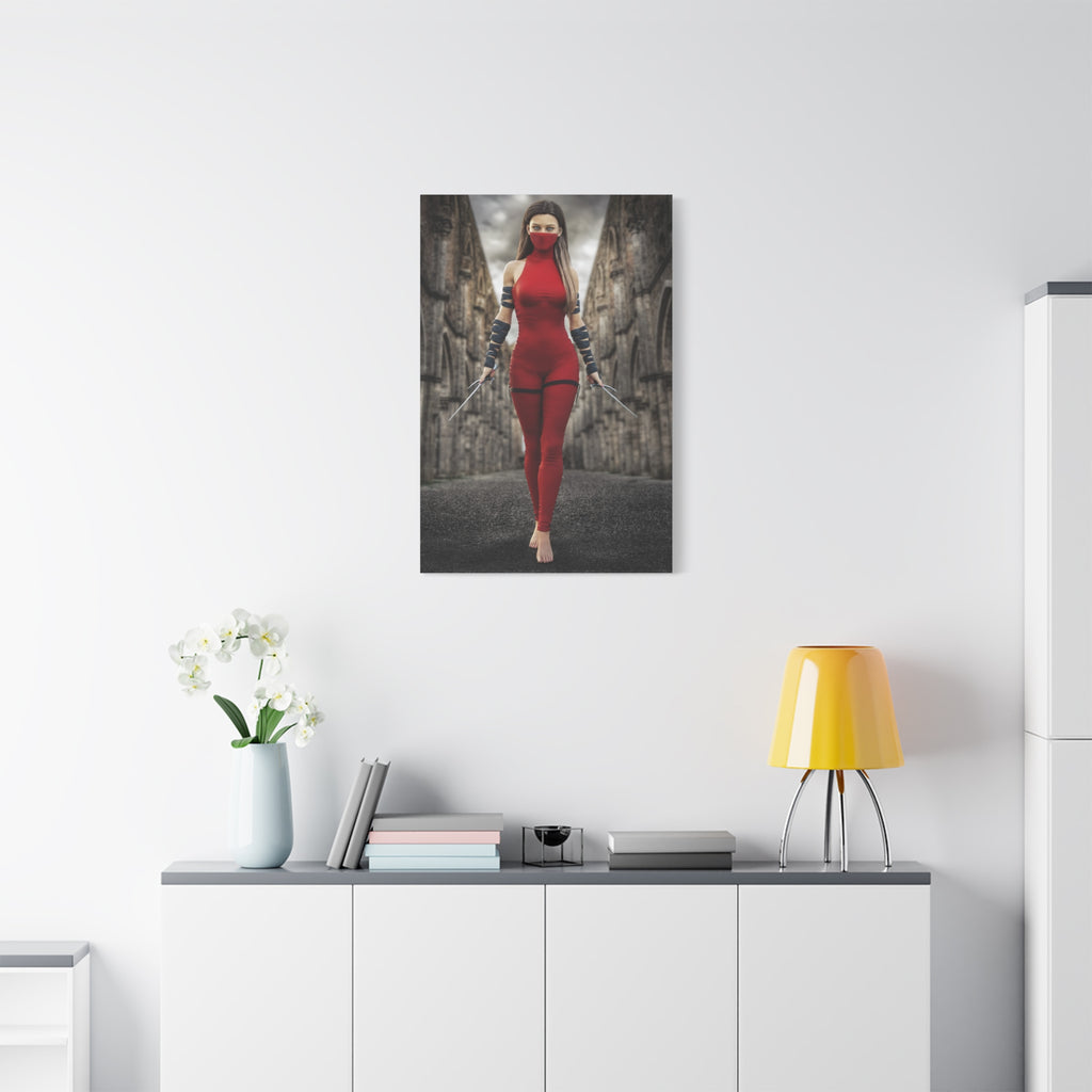 Red Assassin Canvas Wall Art | Fantasy Female Rogue & Ninja Artwork