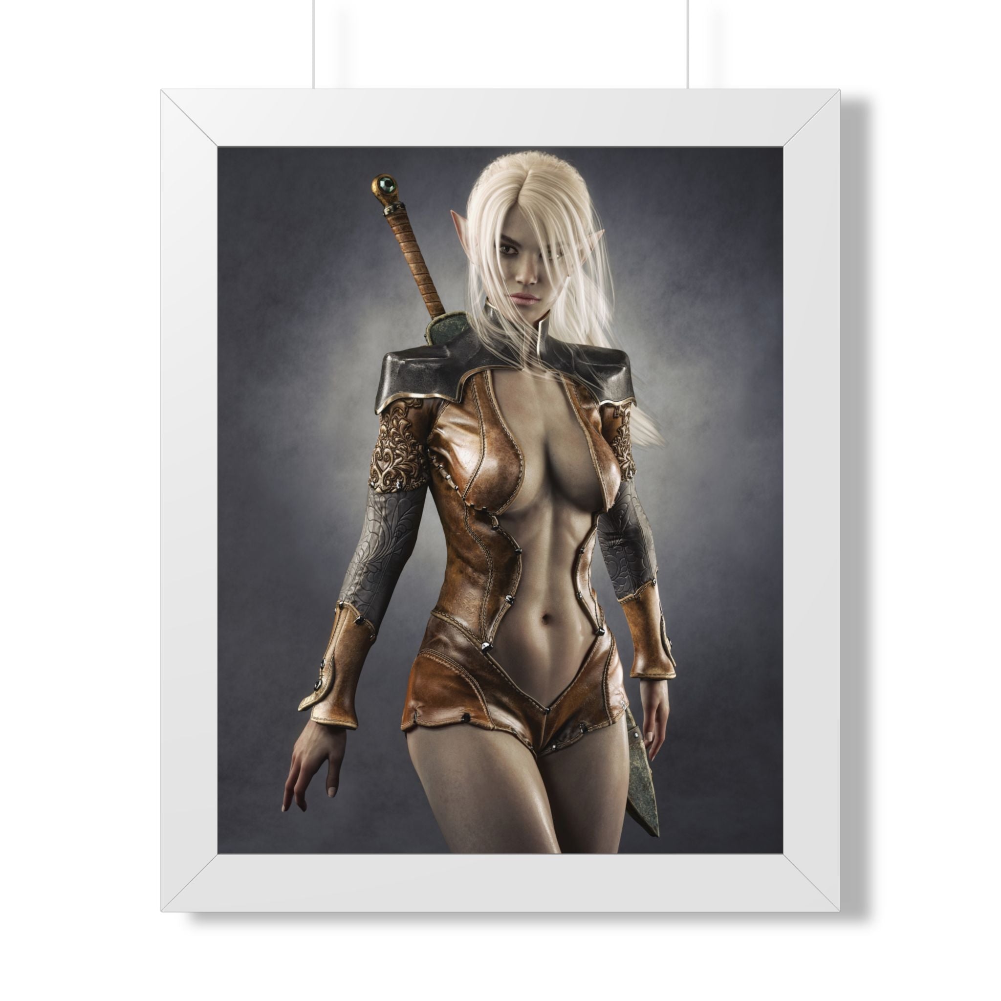 Framed Poster — Fantasy Warrior Woman Art Print (Vertical) - No AI - Human created illustration art