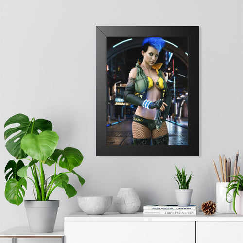 Cyberpunk Bounty Hunter Framed Poster — Futuristic Sci‑Fi Wall Art- No AI- Human created illustration art