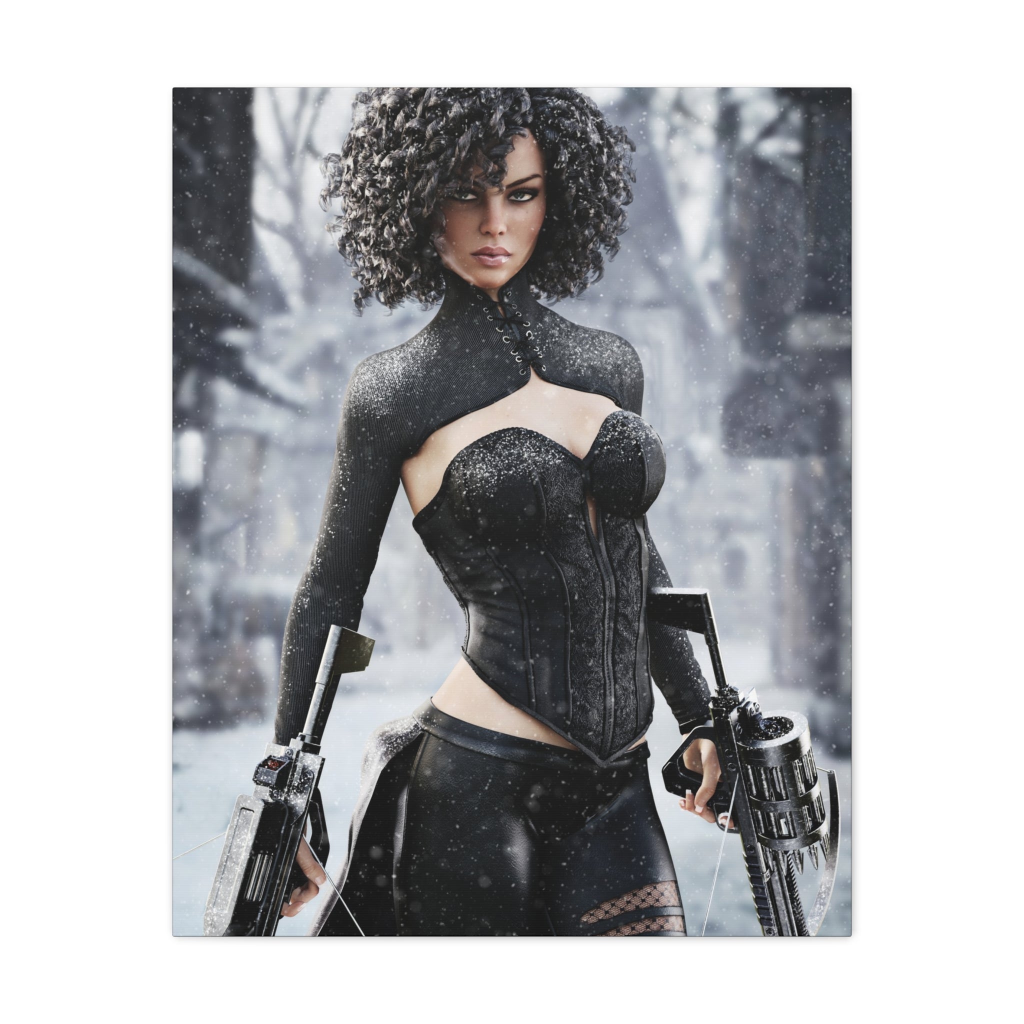 Matte Stretched Canvas - Dark Female huntress Warrior Art - No AI - Human generated illustration art