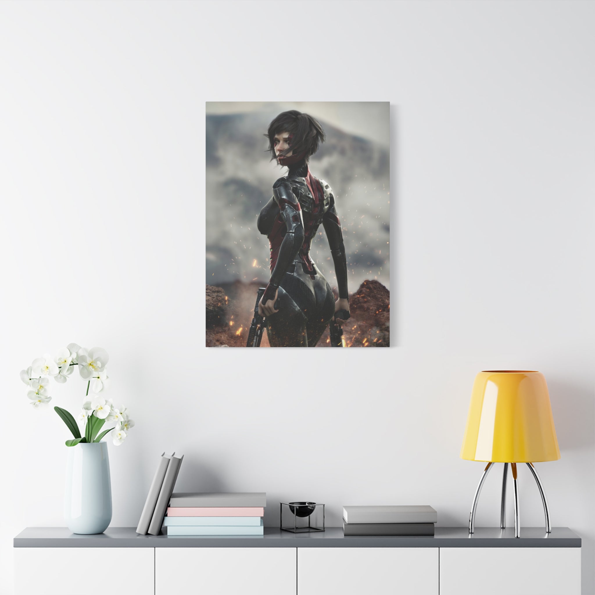 Sci‑Fi Warrior Matte Canvas Print — Futuristic Female Soldier Wall Art- No AI - Human created illustration art