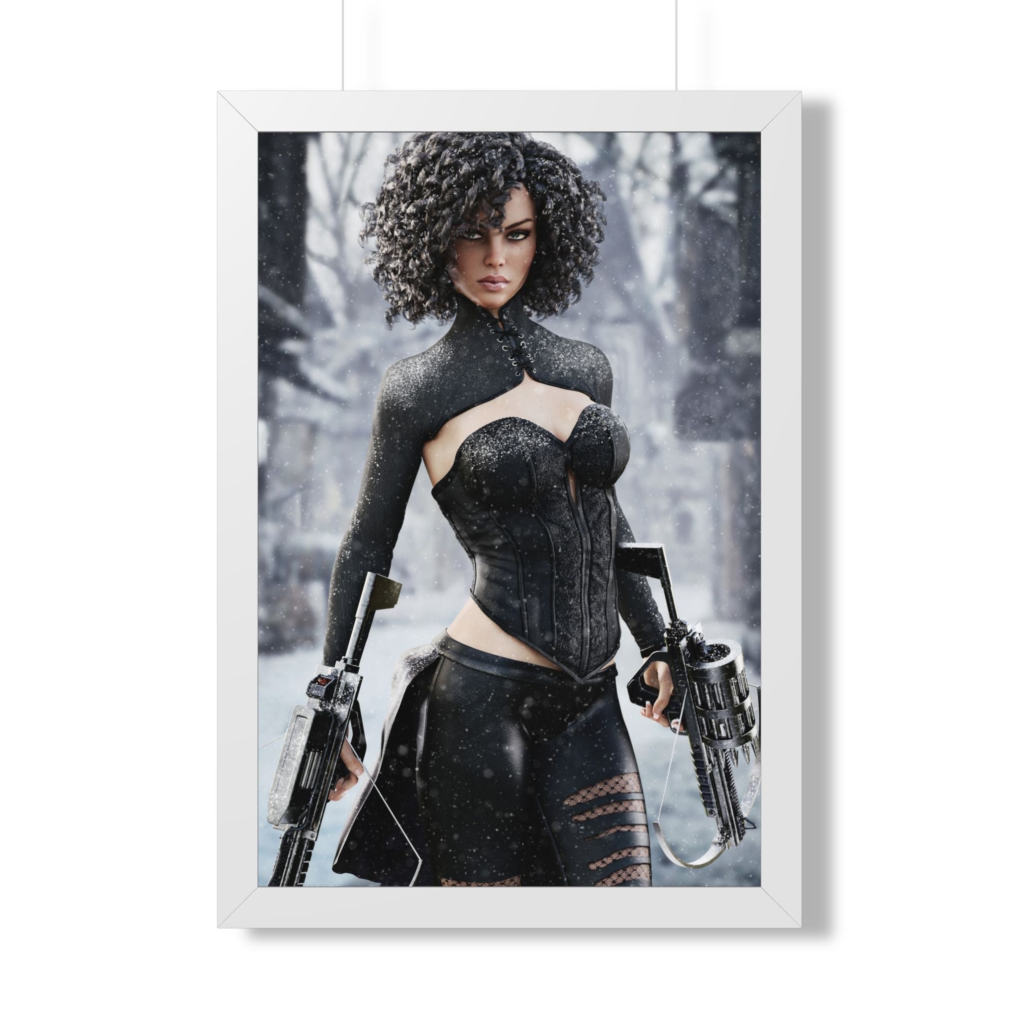Framed Poster — Female Huntress - No AI - Human created illustration art