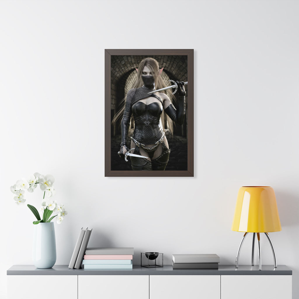 Dark Elf Assassin Framed Wall Art | Fantasy Rogue Art Print