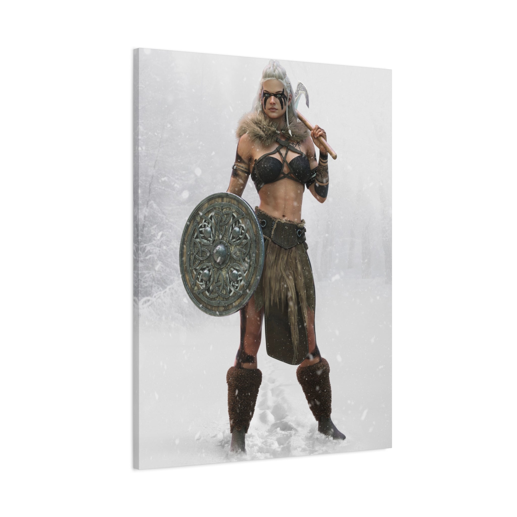 Viking Shieldmaiden Canvas Art – Warrior Woman Matte Stretched Print- No AI - Human created illustration art