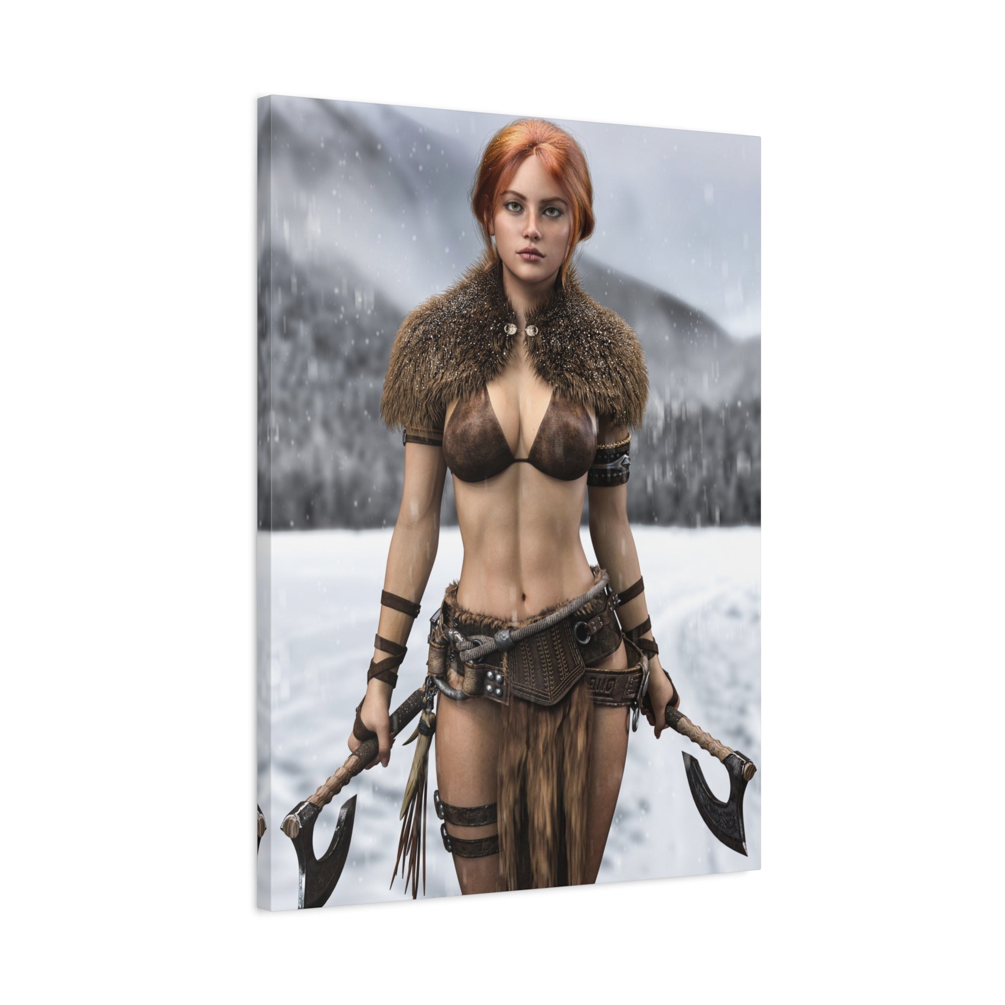 Viking Shieldmaiden Canvas Print — Matte Stretched Wall Art- No AI - Human created illustration art