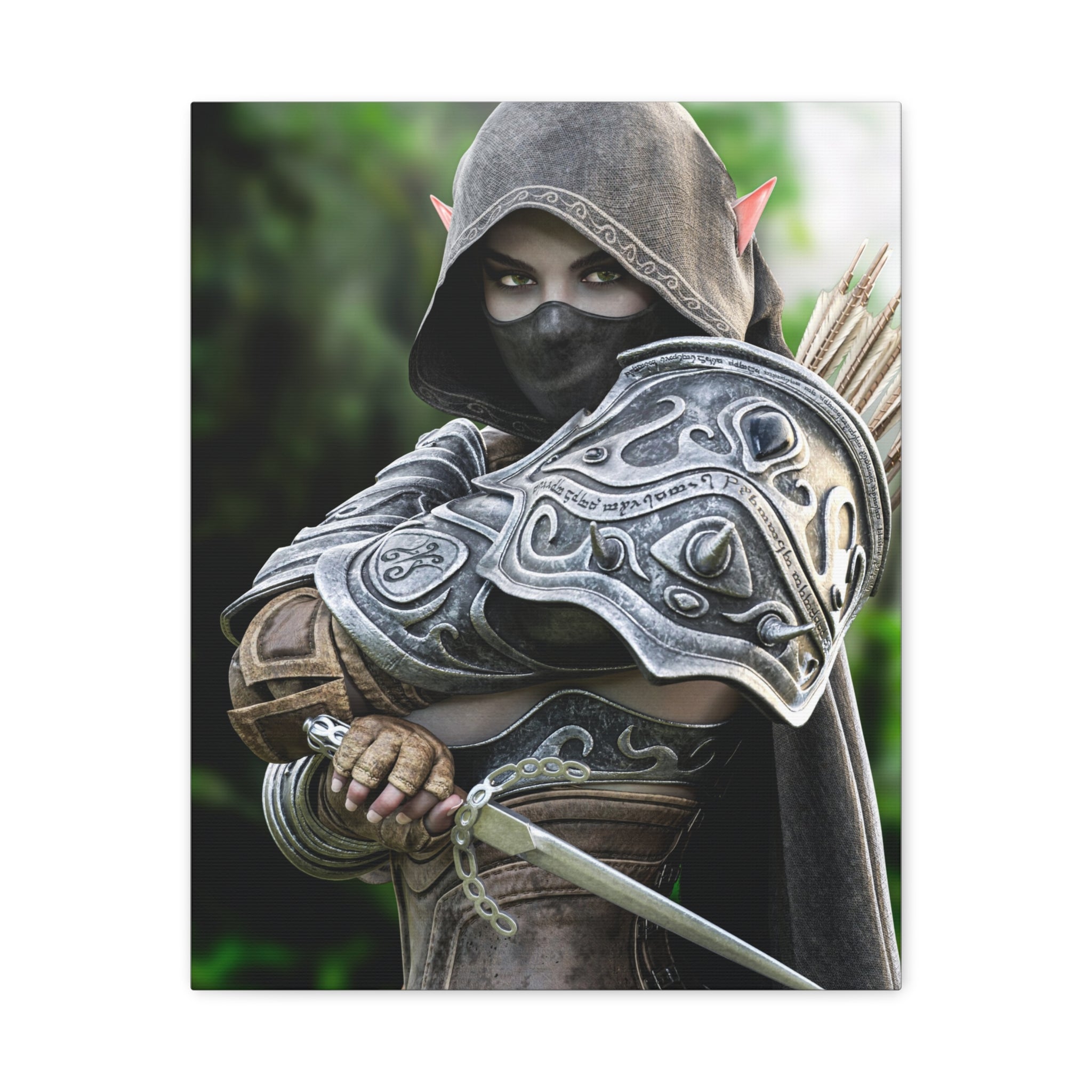 Elven Dark Elf Ranger Canvas Print — Fantasy Drow Archer Matte Stretched Wall Art
