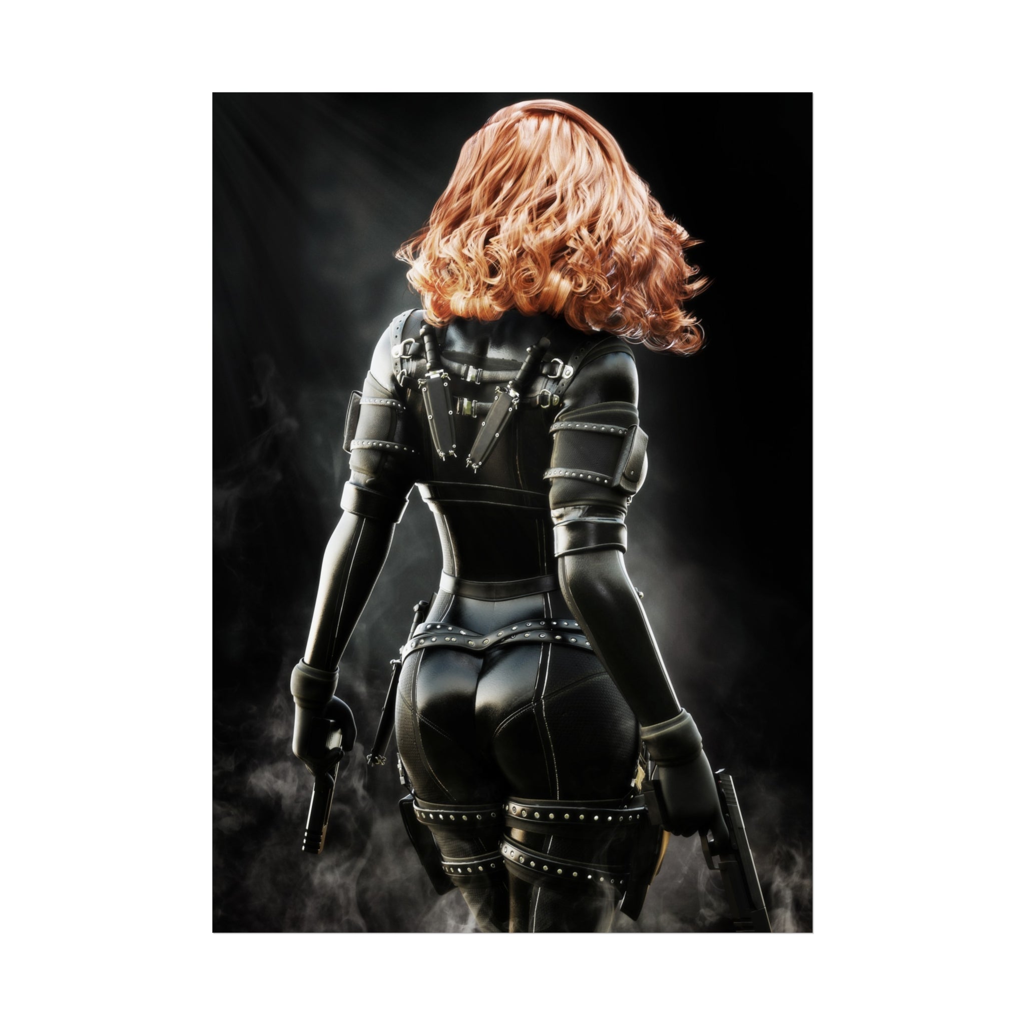 Black Widow Inspired Fine Art Poster — Femme Fatale Leather Assassin Wall Art - No AI - Human created illustration art