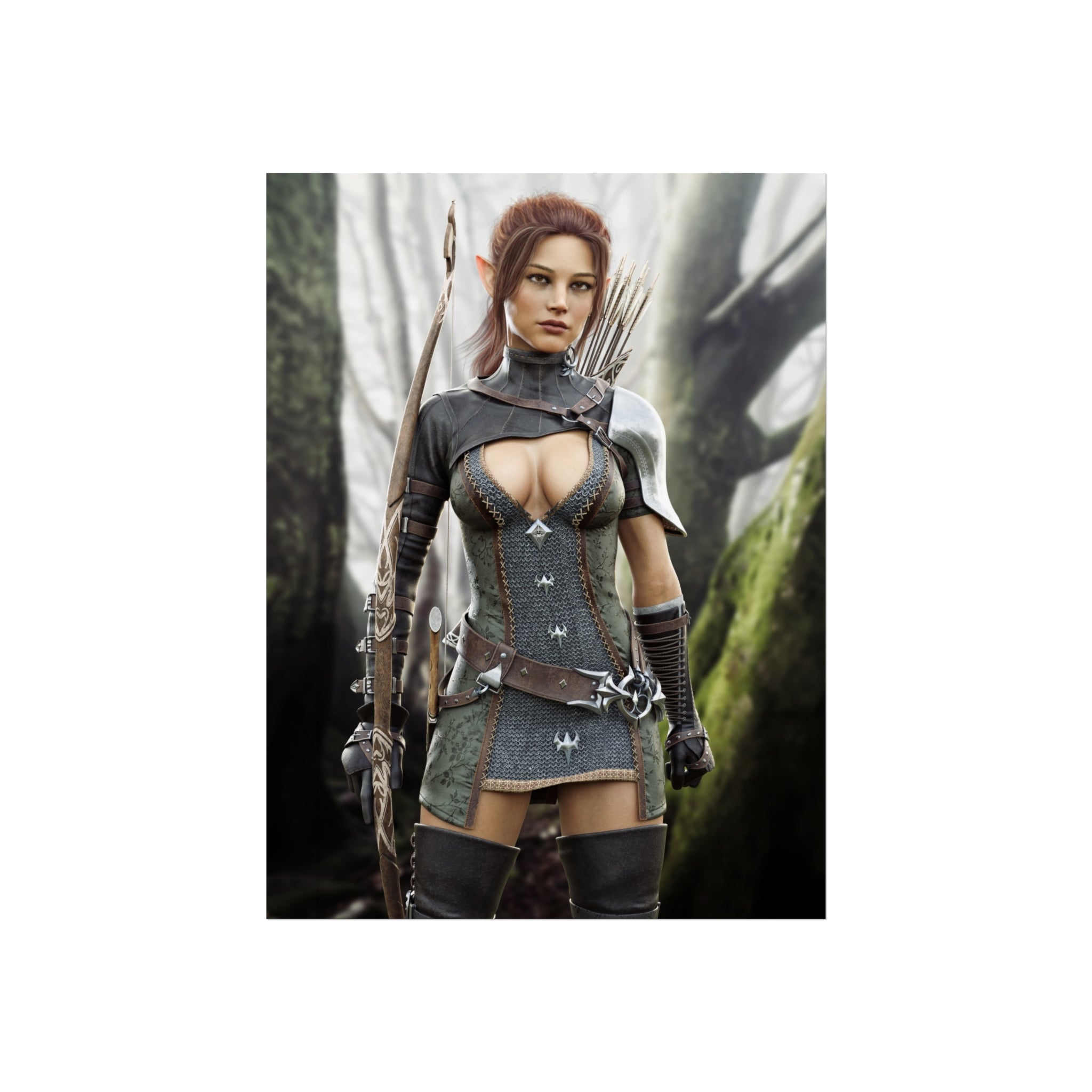 Fantasy Wood Elf Archer Warrior Fine Art Poster — Female Ranger Wall Art- No AI- Human created illustration art
