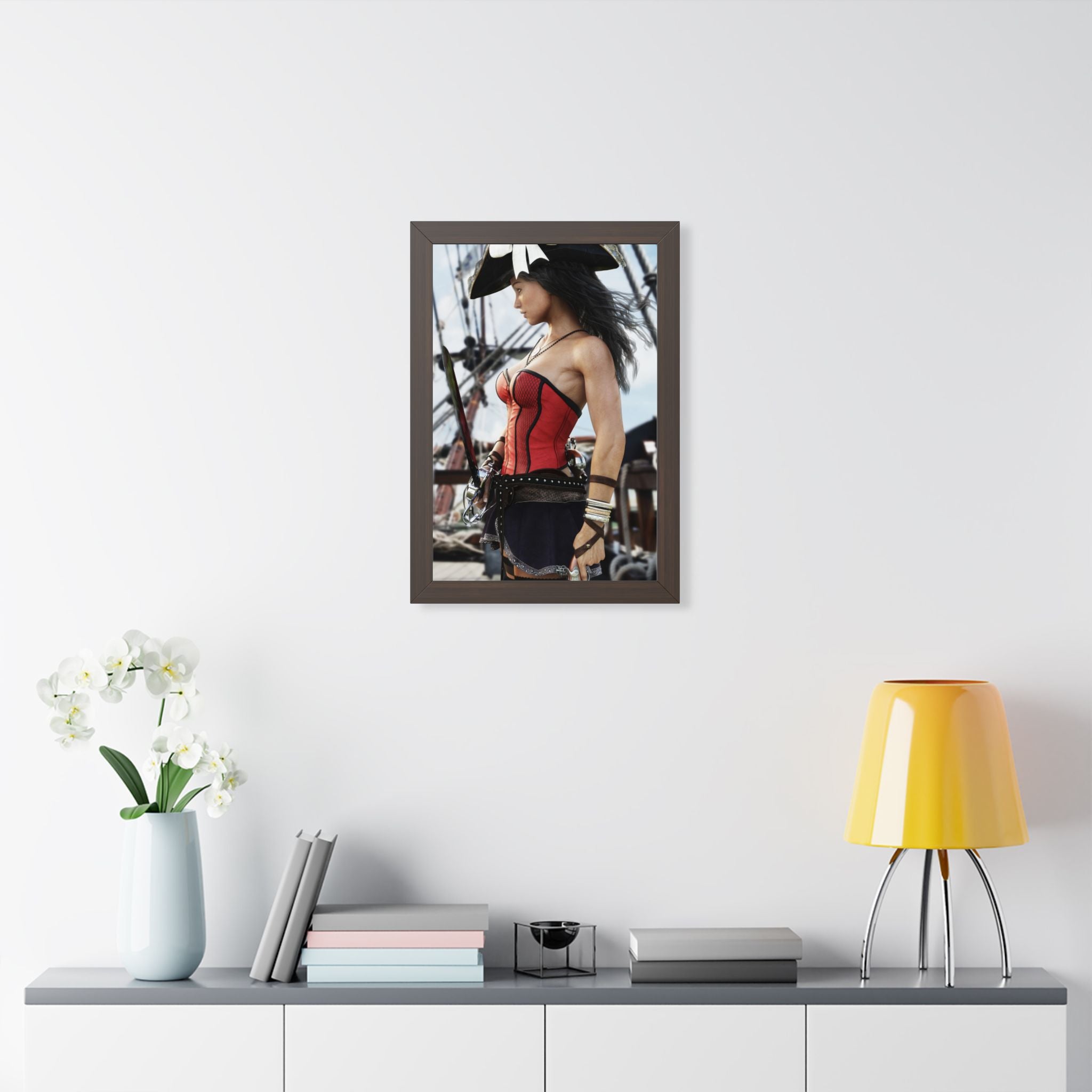 Female Pirate Framed Wall Art | Handcrafted Fantasy Pirate Print
