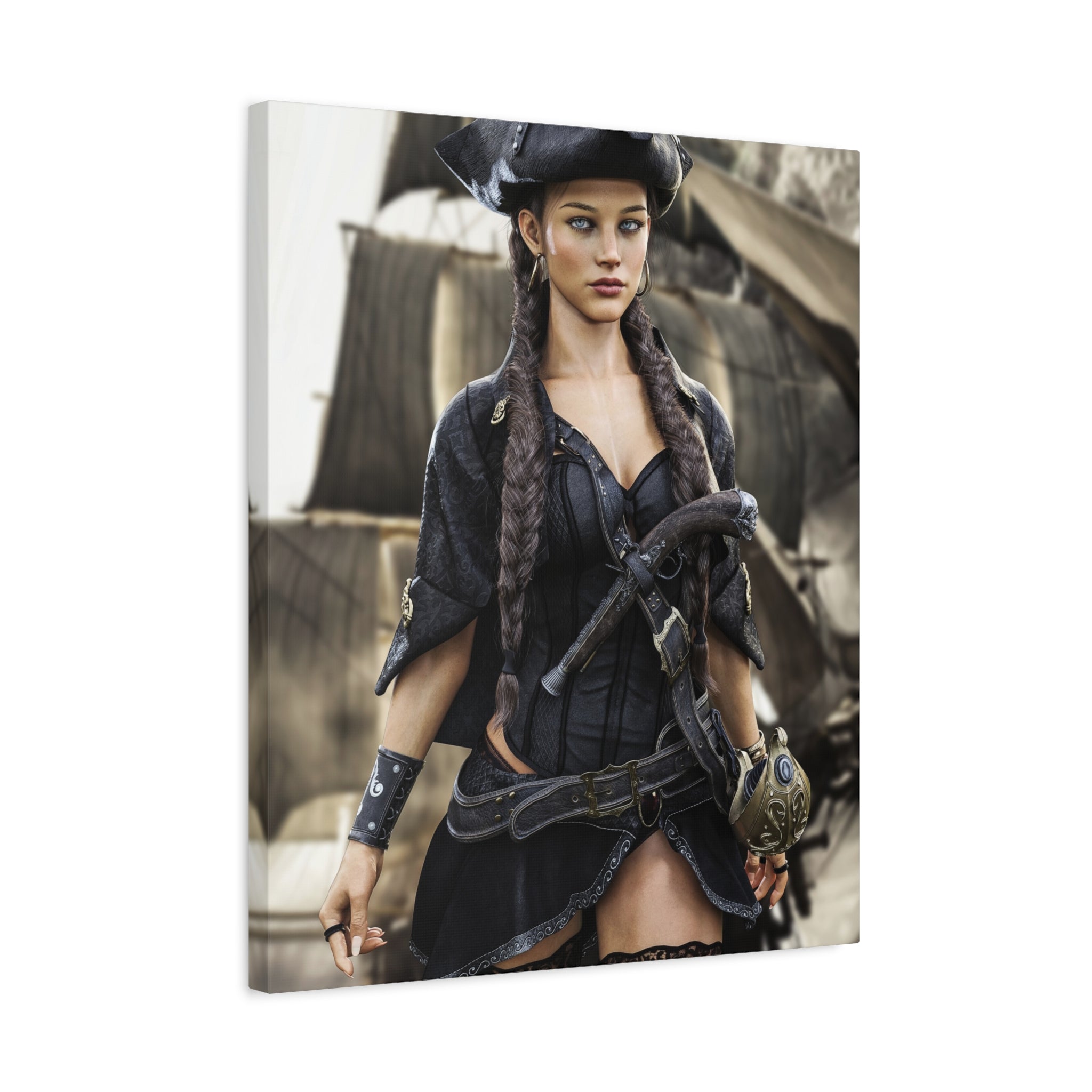 Pirate Captain Woman Matte Canvas Print — Stretched Wall Art - No AI - Human created illustration art