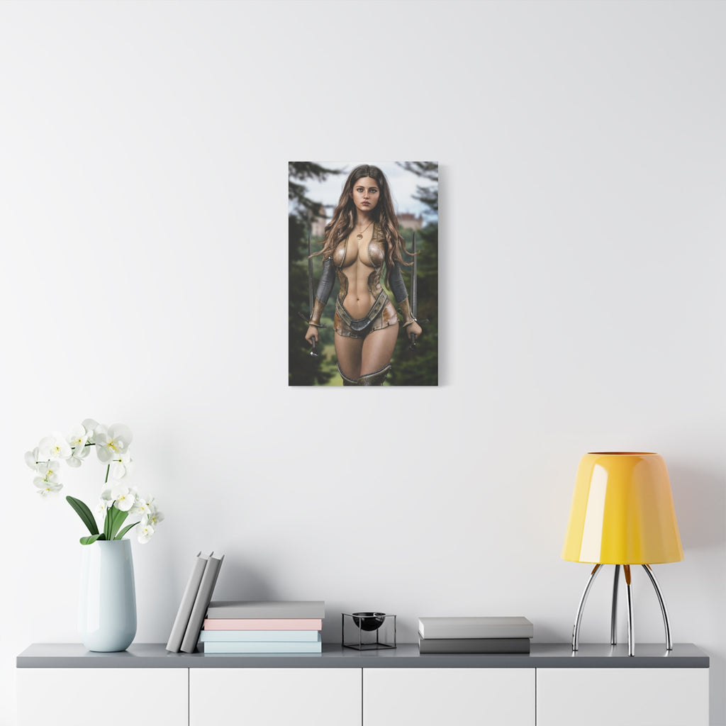 Fantasy Warrior Woman Matte Canvas Print — Stretched Gallery-Wrap Wall Art- No AI - Human created illustration art
